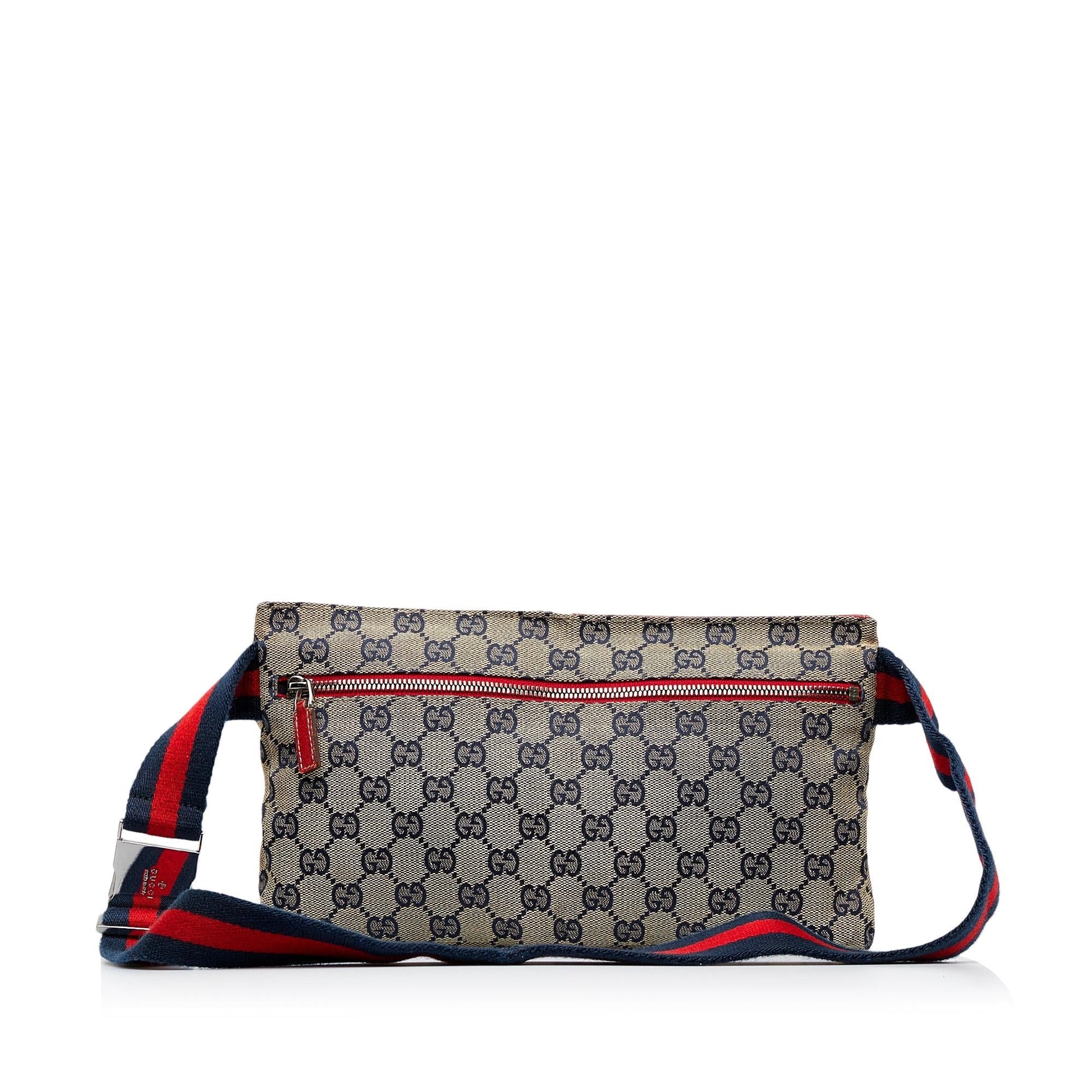 Gucci GG Web Double Pocket Belt Canvas Calf Brown Accessory Shg Hxqmut