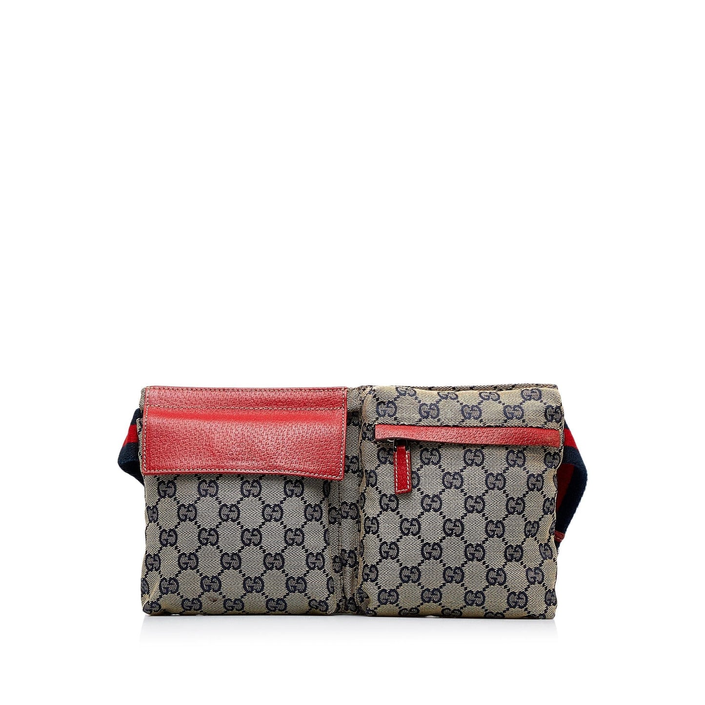 Gucci GG Web Double Pocket Belt Canvas Calf Brown Accessory Shg Hxqmut