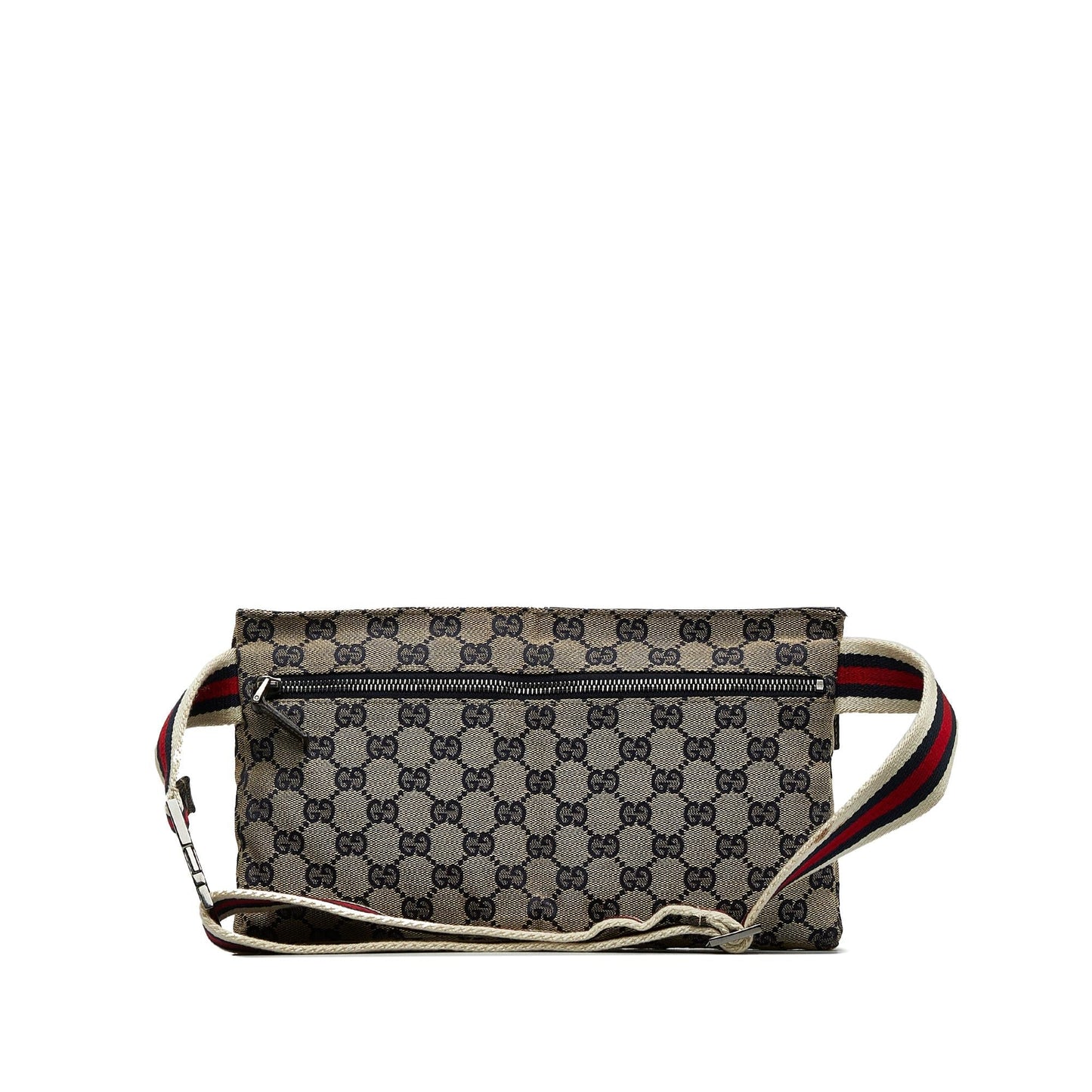 Gucci GG Web Double Pocket Belt Canvas Brown Accessory Shg Velchb