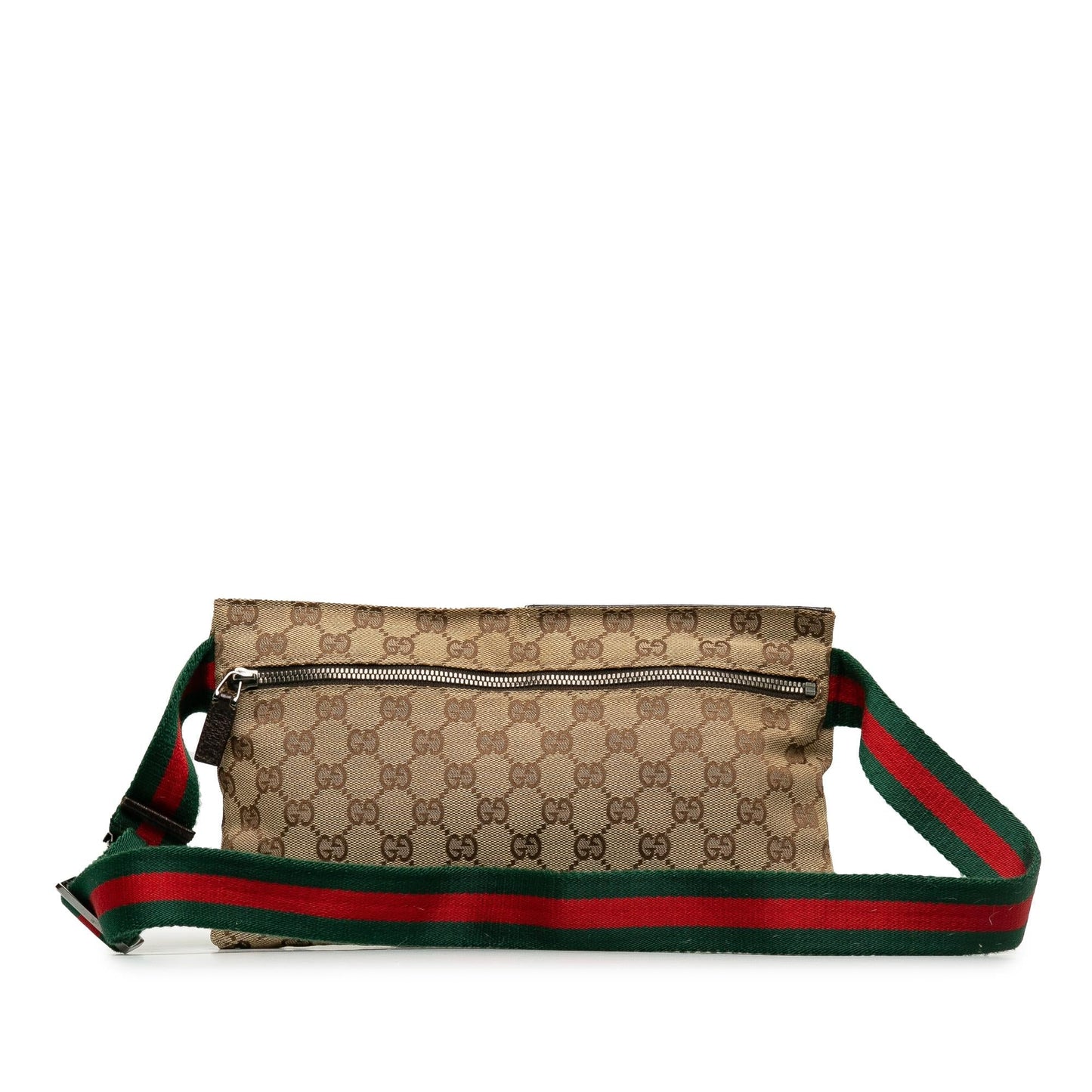 Gucci GG Web Double Pocket Belt Canvas Brown Accessory Shg Mdyem4