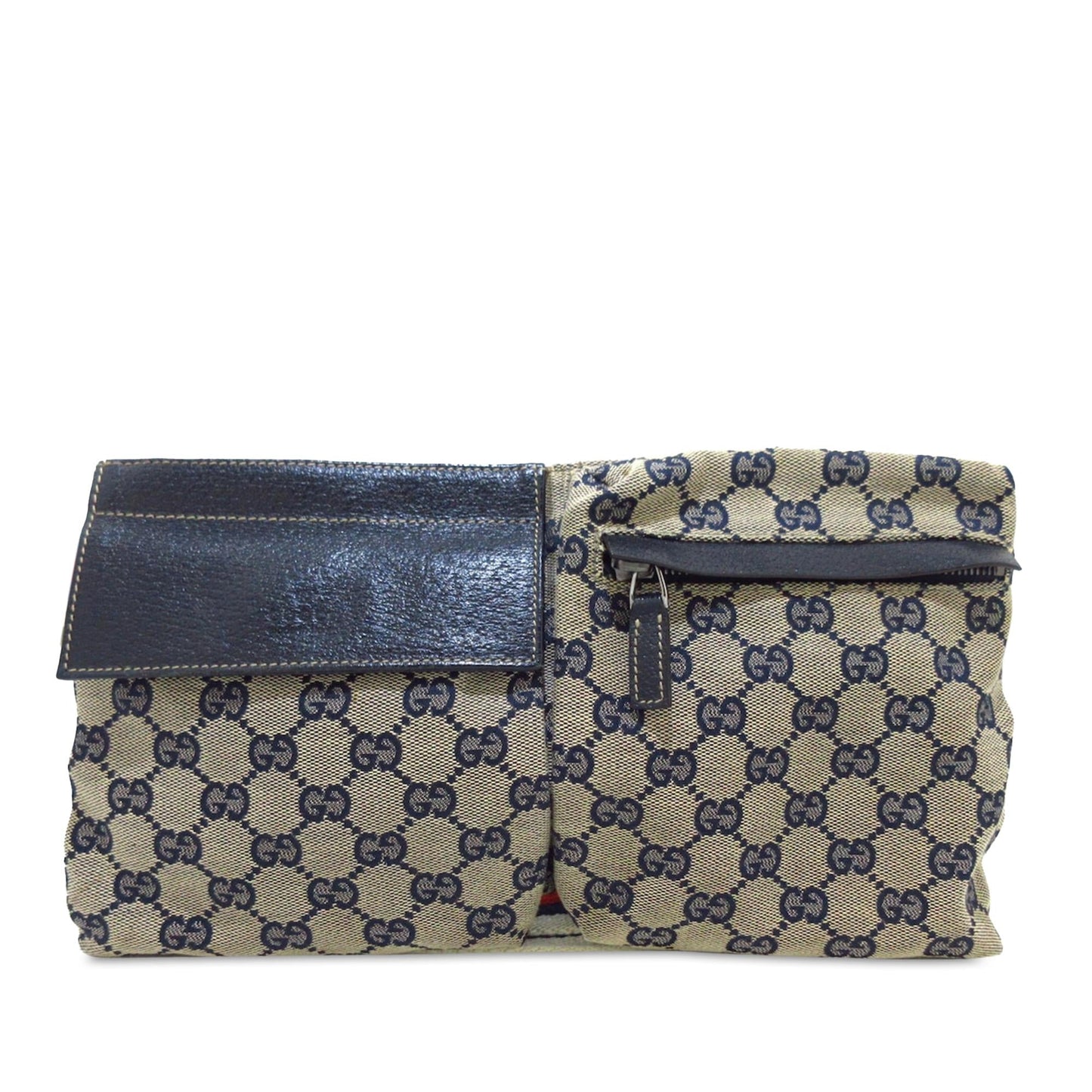 Gucci GG Web Double Pocket Belt Canvas Calf Brown Accessory Shg R2Ckk7