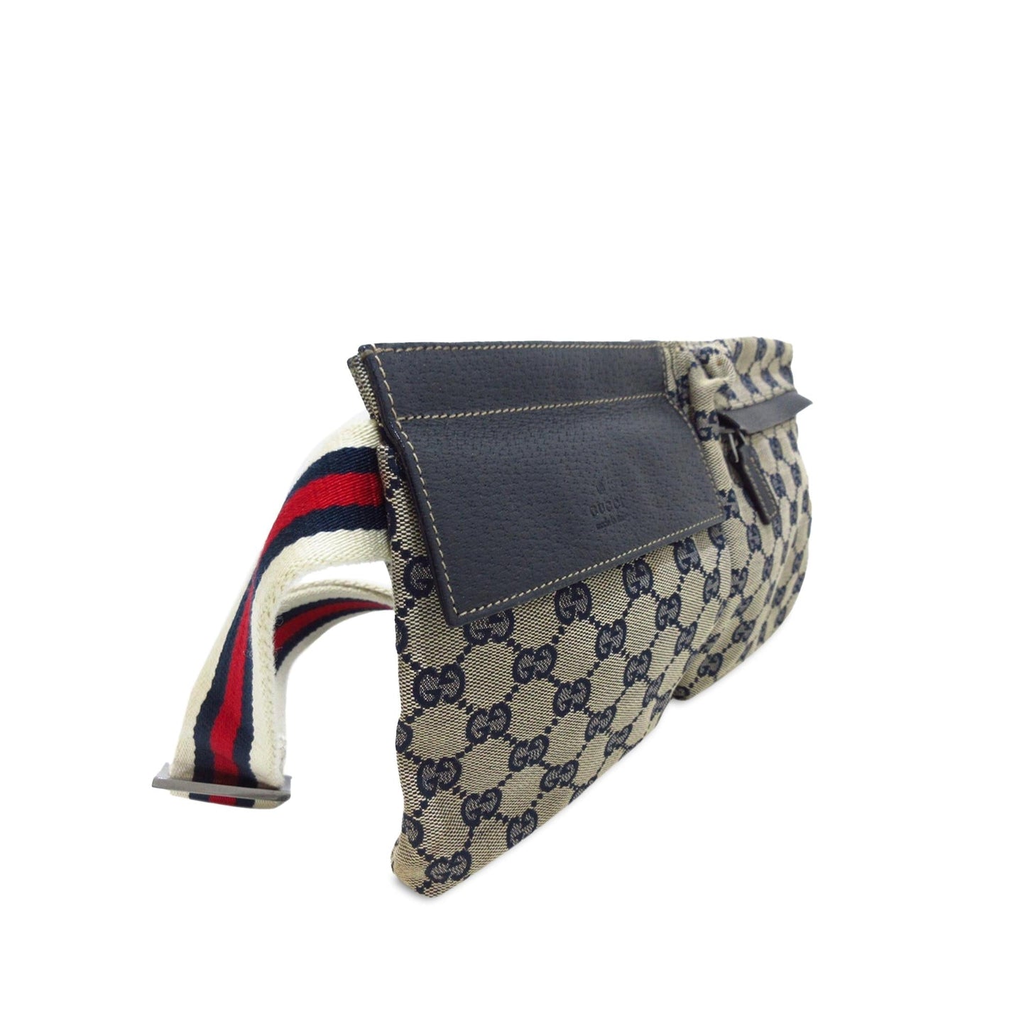 Gucci GG Web Double Pocket Belt Canvas Calf Brown Accessory Shg R2Ckk7