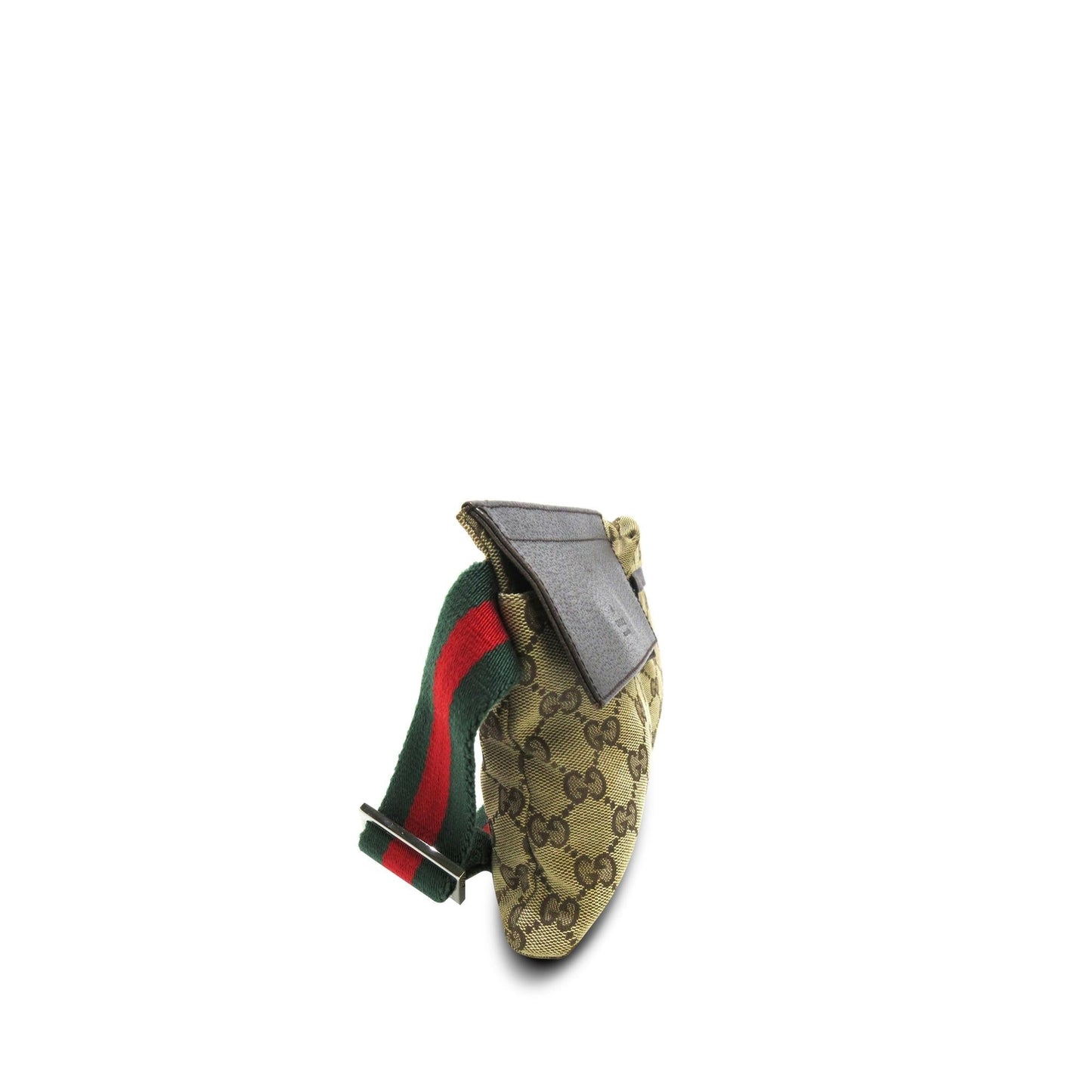 Gucci GG Web Double Pocket Belt Canvas Calf Brown Accessory Shg 8Sdlrv