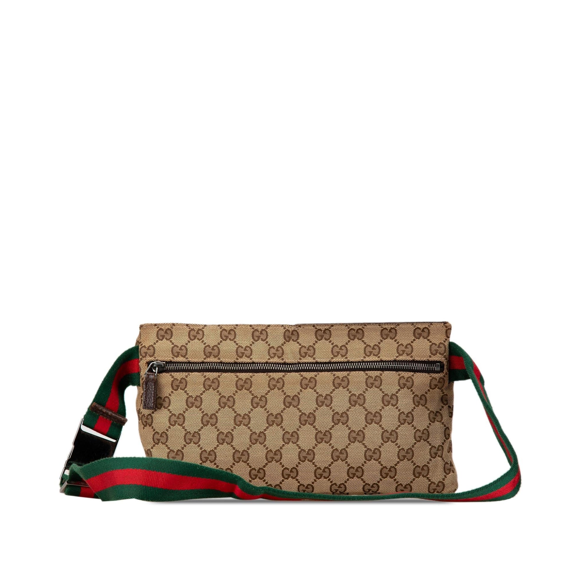 Gucci GG Web Double Pocket Belt Canvas Calf Brown Accessory Shg Ppmgtd