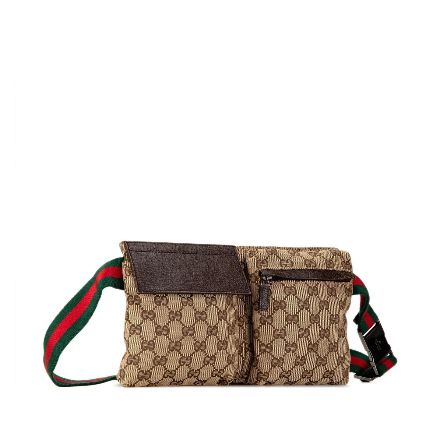 Gucci GG Web Double Pocket Belt Canvas Calf Brown Accessory Shg Ppmgtd