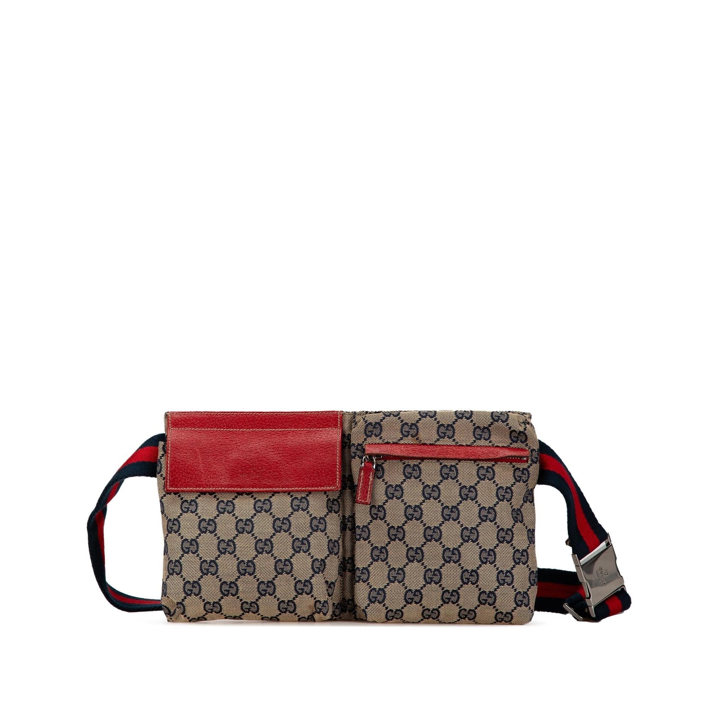 Gucci GG Web Double Pocket Belt Canvas Brown Accessory Shg Wxd3Yn