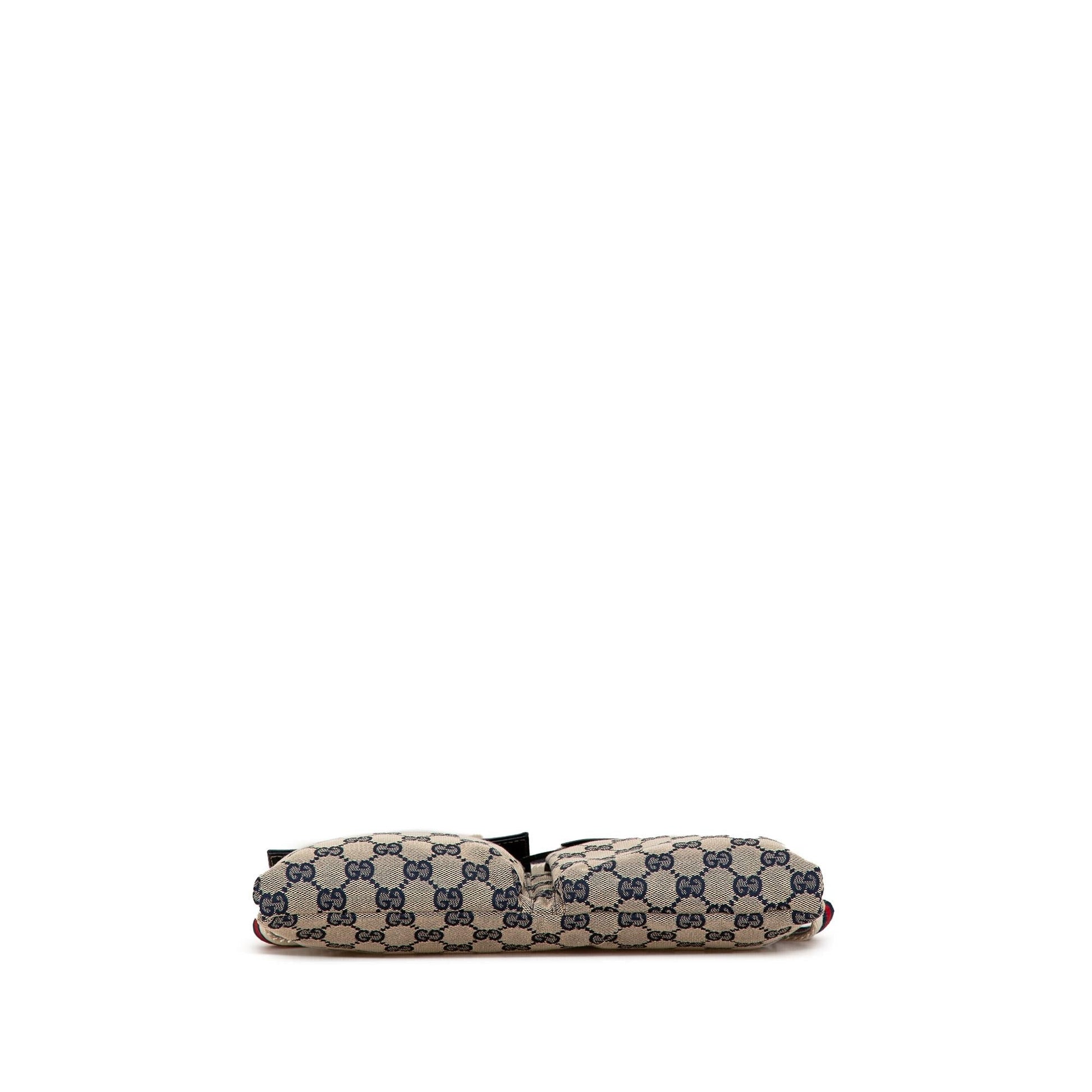 Gucci GG Web Double Pocket Belt Canvas Calf Blue Accessory