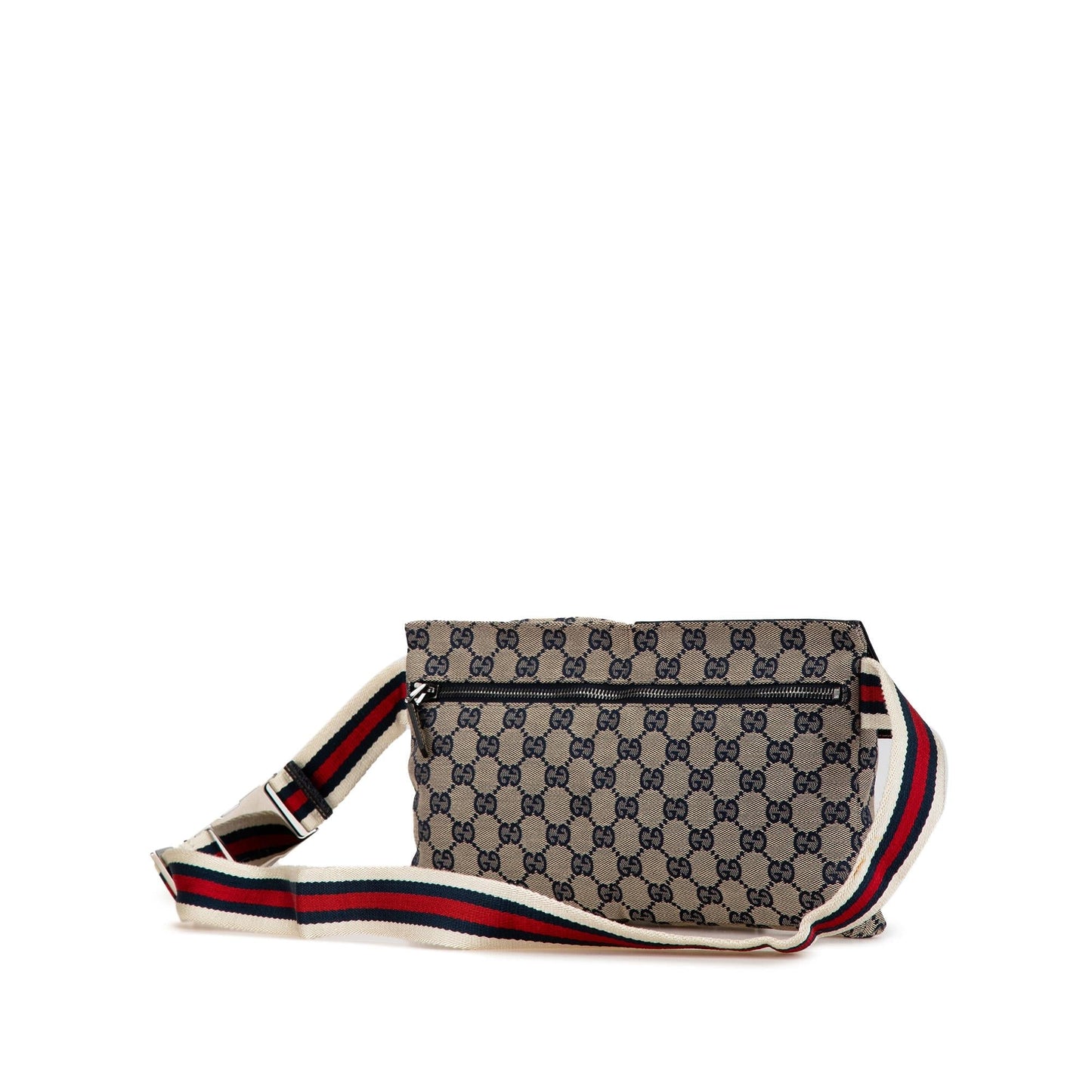 Gucci GG Web Double Pocket Belt Canvas Calf Blue Accessory