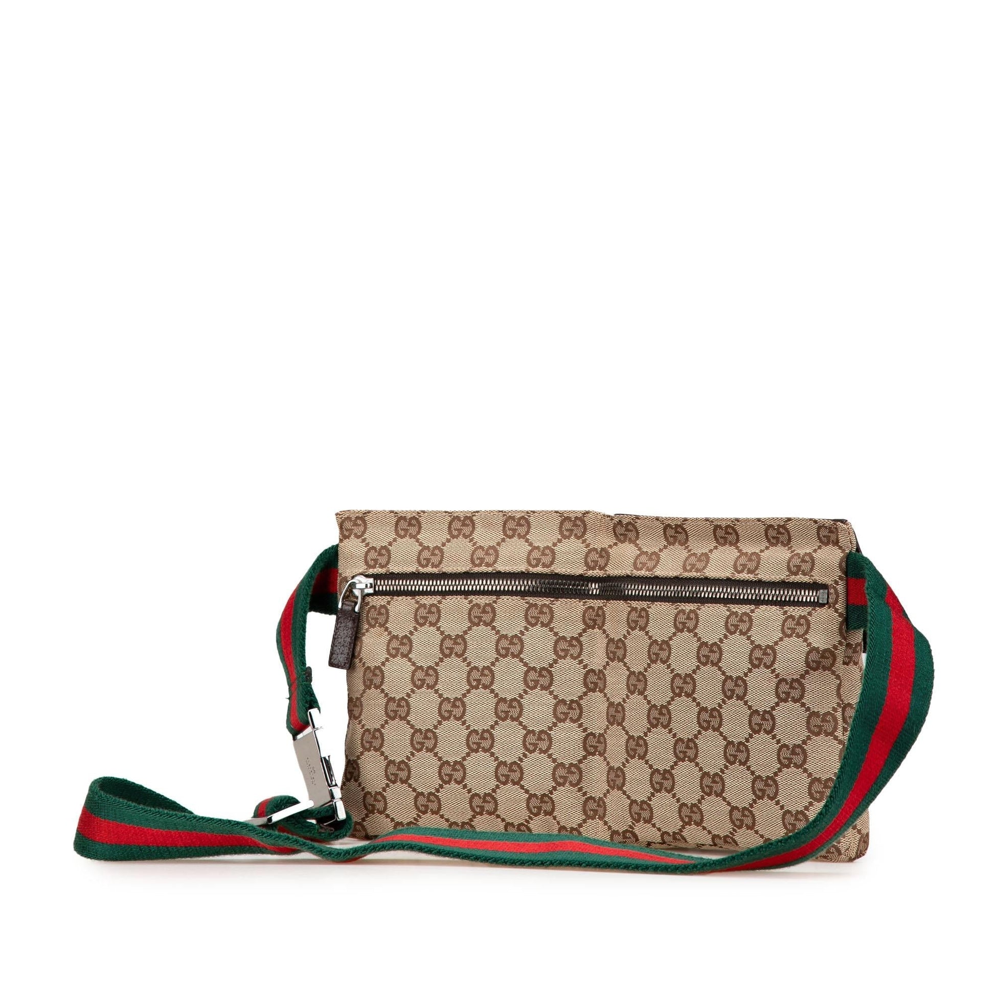Gucci GG Web Double Pocket Belt Canvas Calf Brown Accessory Shg O3Rva1