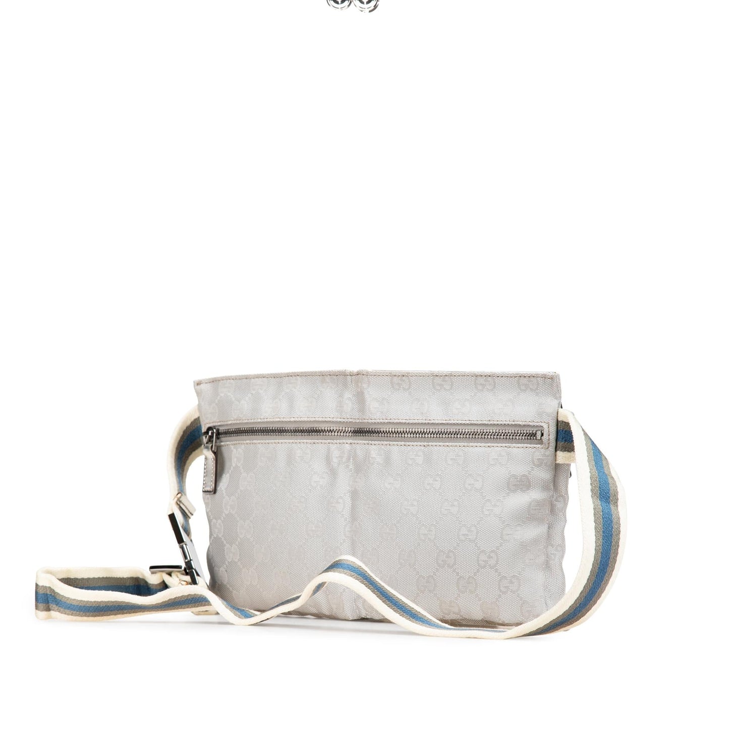 Gucci GG Web Double Pocket Belt Leather Canvas Patent Silver Accessory