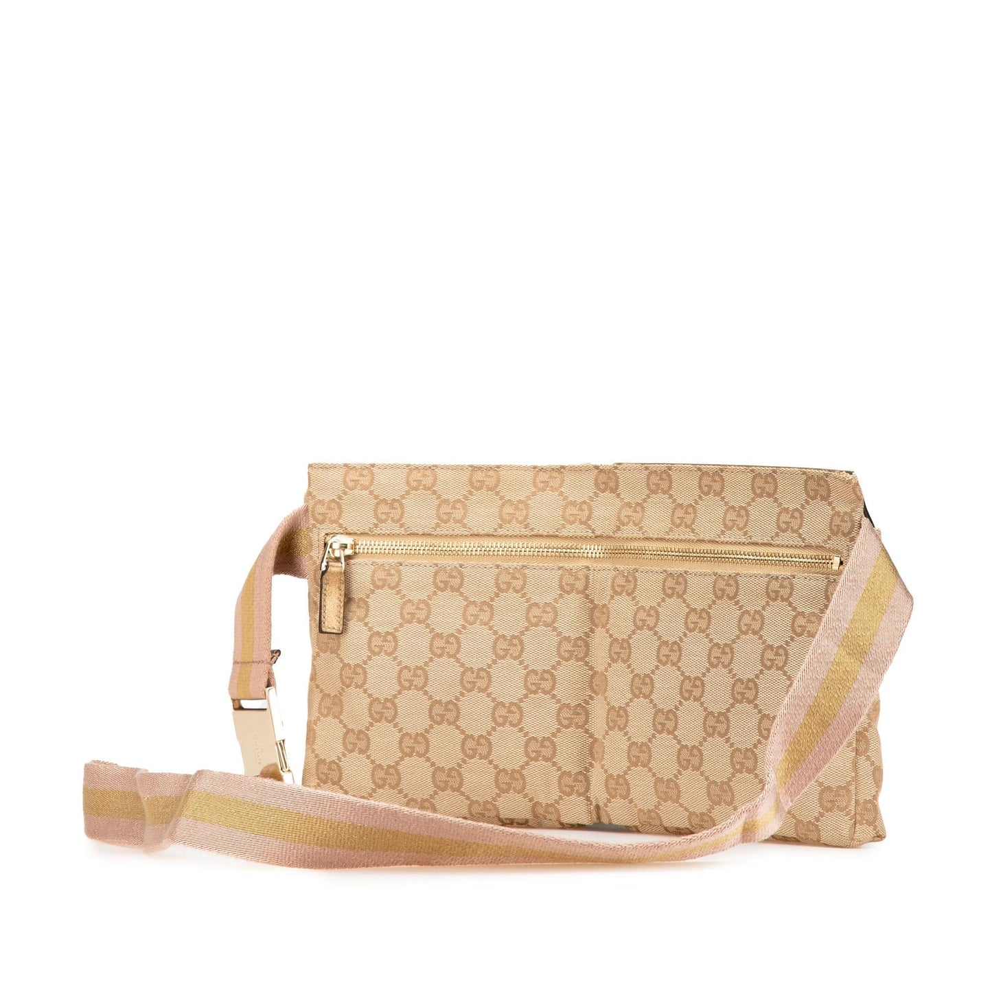 Gucci GG Web Double Pocket Belt Canvas Calf Brown Gold Accessory Bag 3