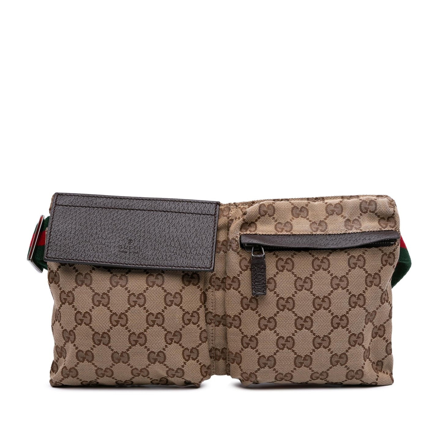 Gucci GG Web Double Pocket Belt Canvas Brown Accessory Bag 8