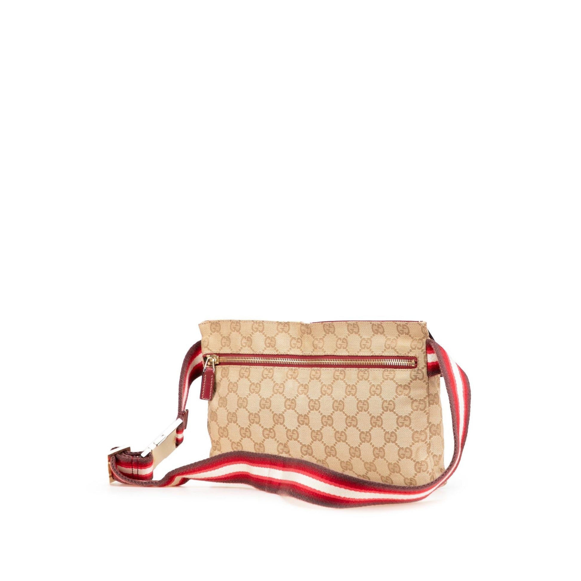 Gucci GG Web Double Pocket Belt Canvas Brown Accessory Bag 9
