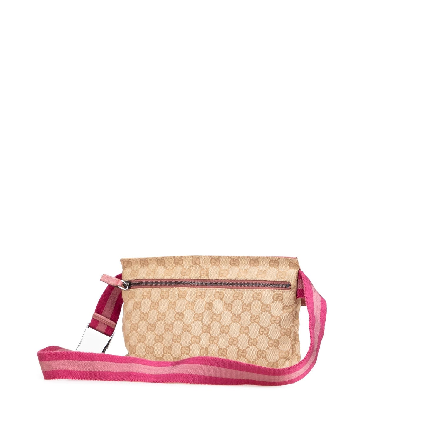 Gucci GG Web Double Pocket Belt Canvas Calf Brown Pink Accessory