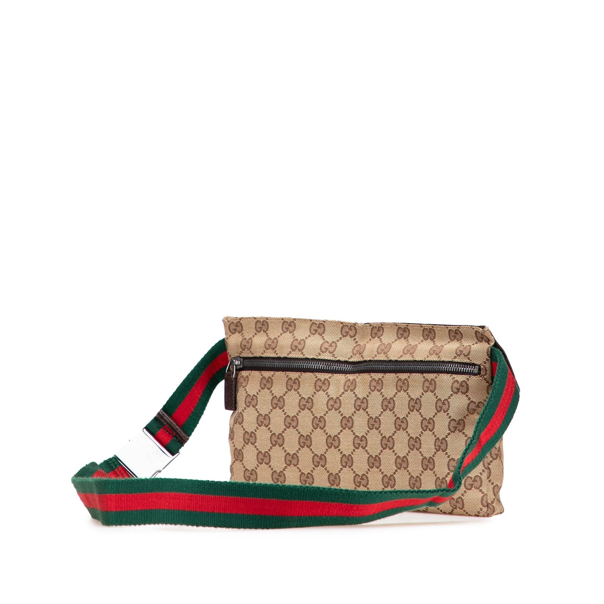 Gucci GG Web Double Pocket Belt Canvas Brown Accessory Bag 10