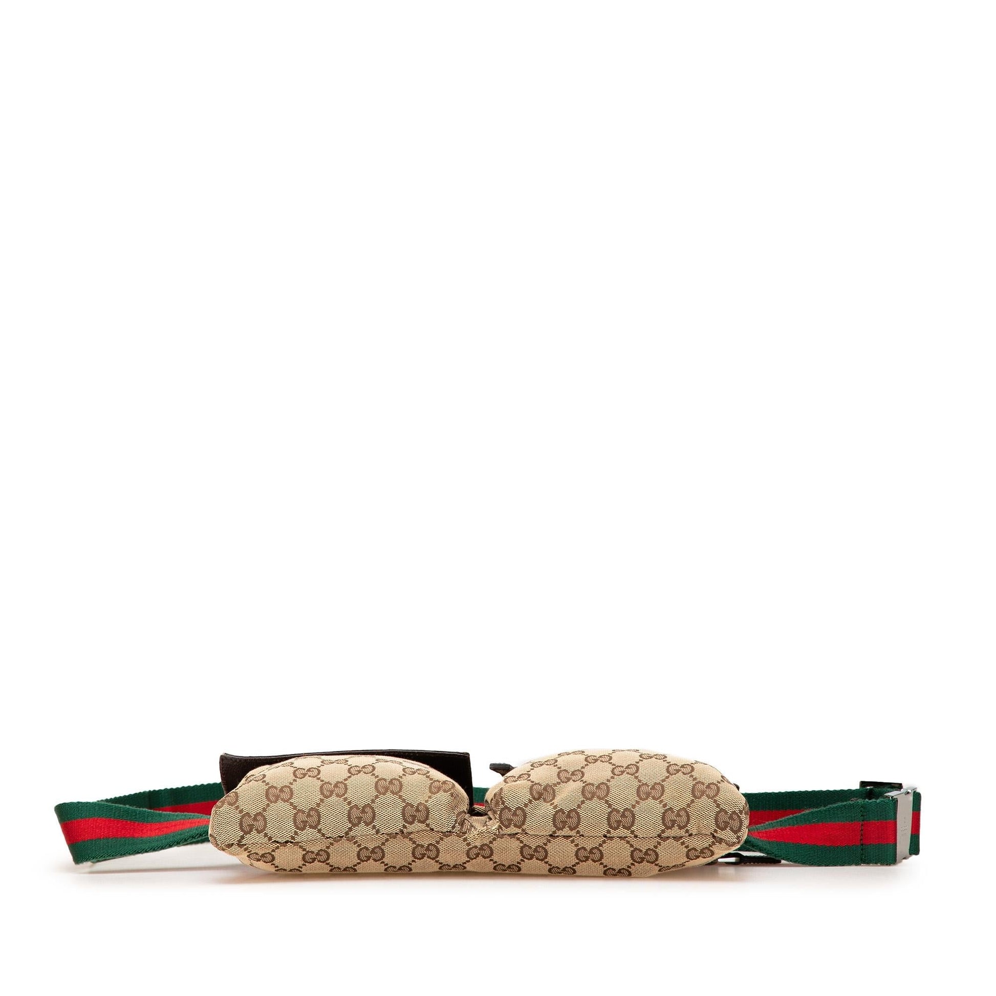 Gucci GG Web Double Pocket Belt Canvas Calf Brown Accessory Bag 12