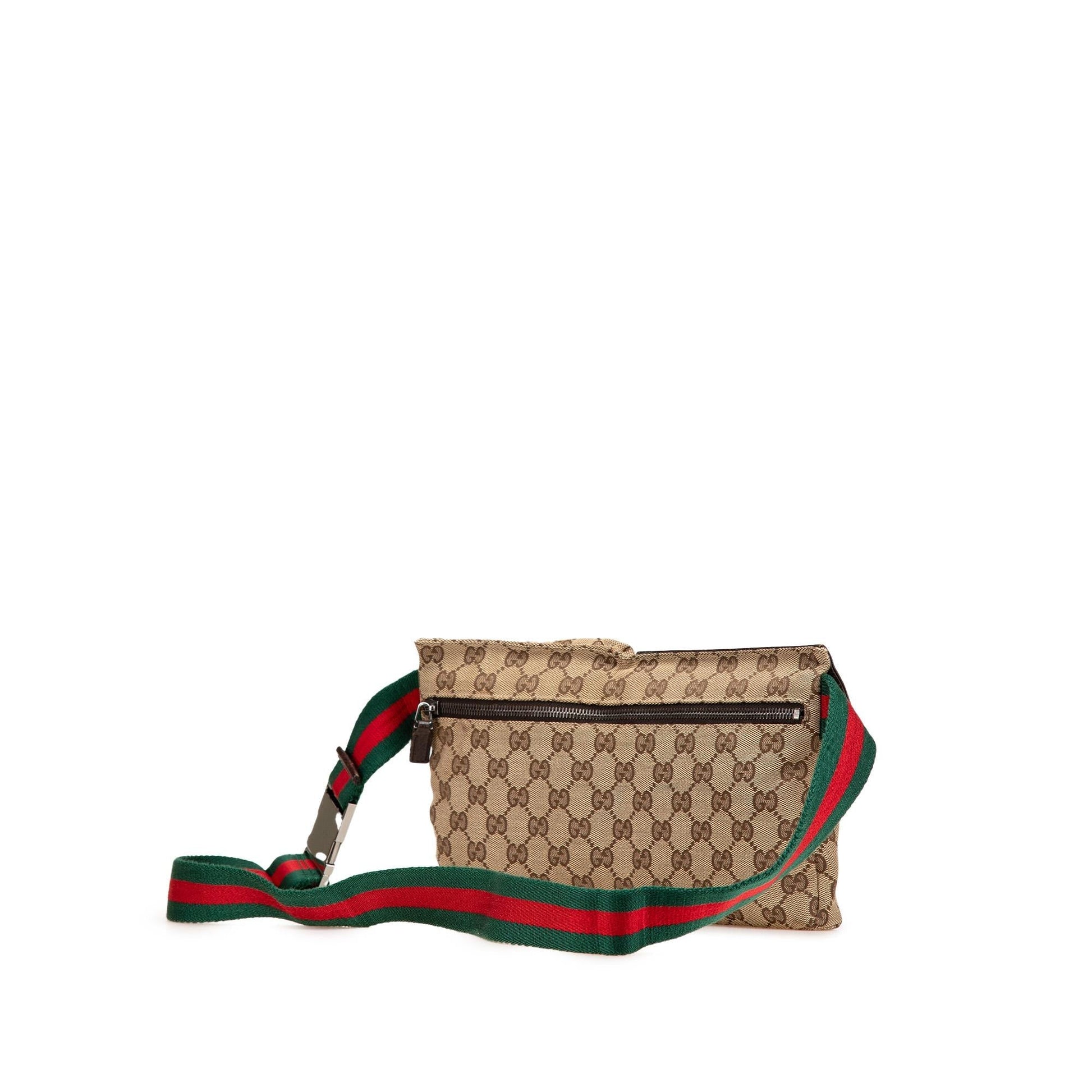 Gucci GG Web Double Pocket Belt Canvas Calf Brown Accessory Bag 12