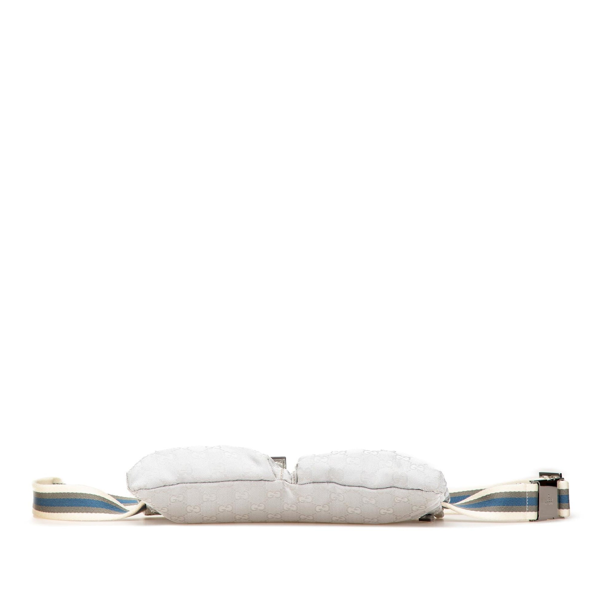 Gucci GG Web Double Pocket Belt Canvas Silver Accessory