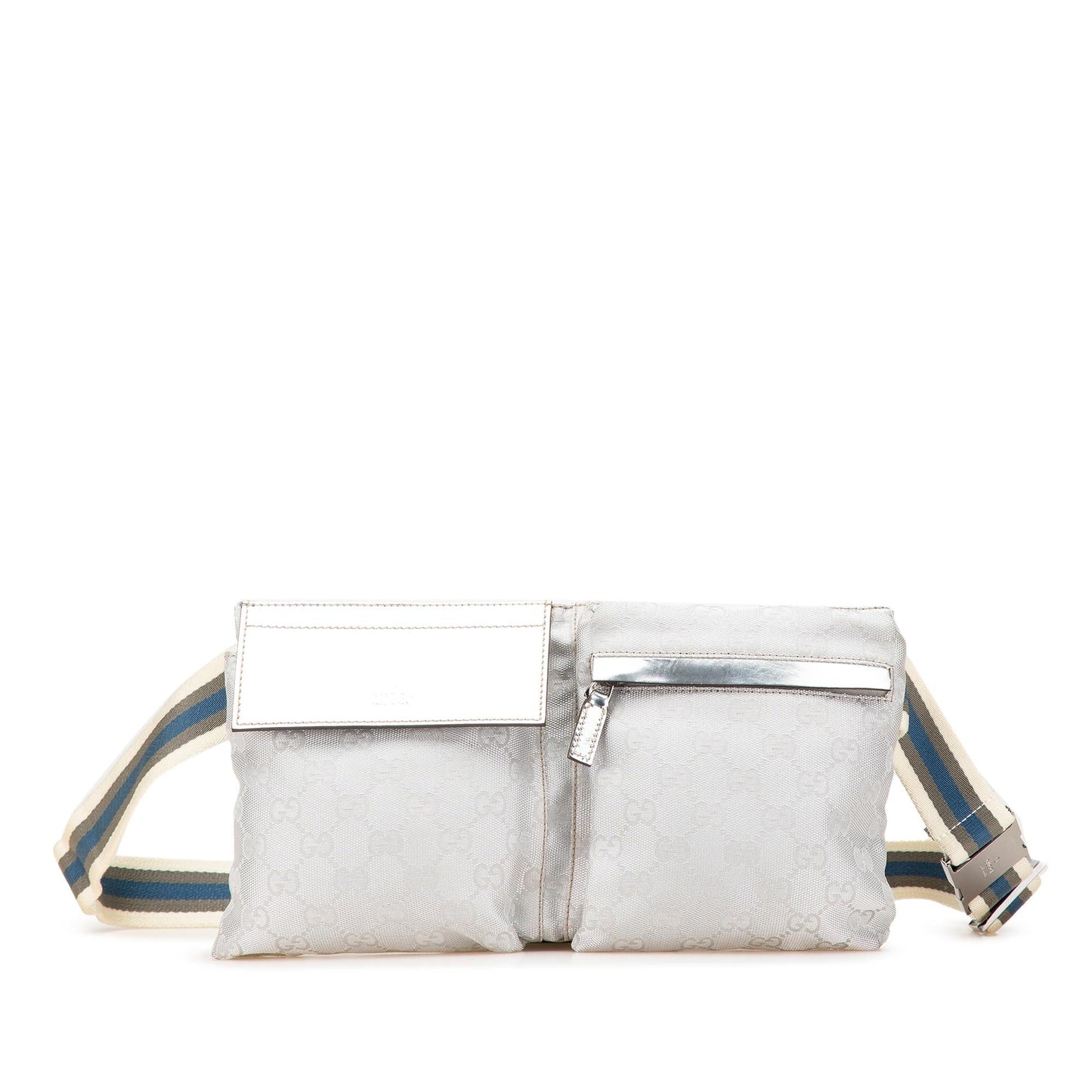 Gucci GG Web Double Pocket Belt Canvas Silver Accessory