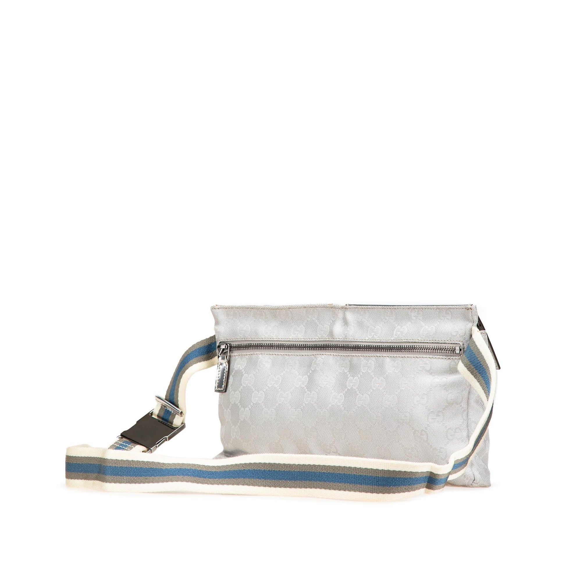 Gucci GG Web Double Pocket Belt Canvas Silver Accessory