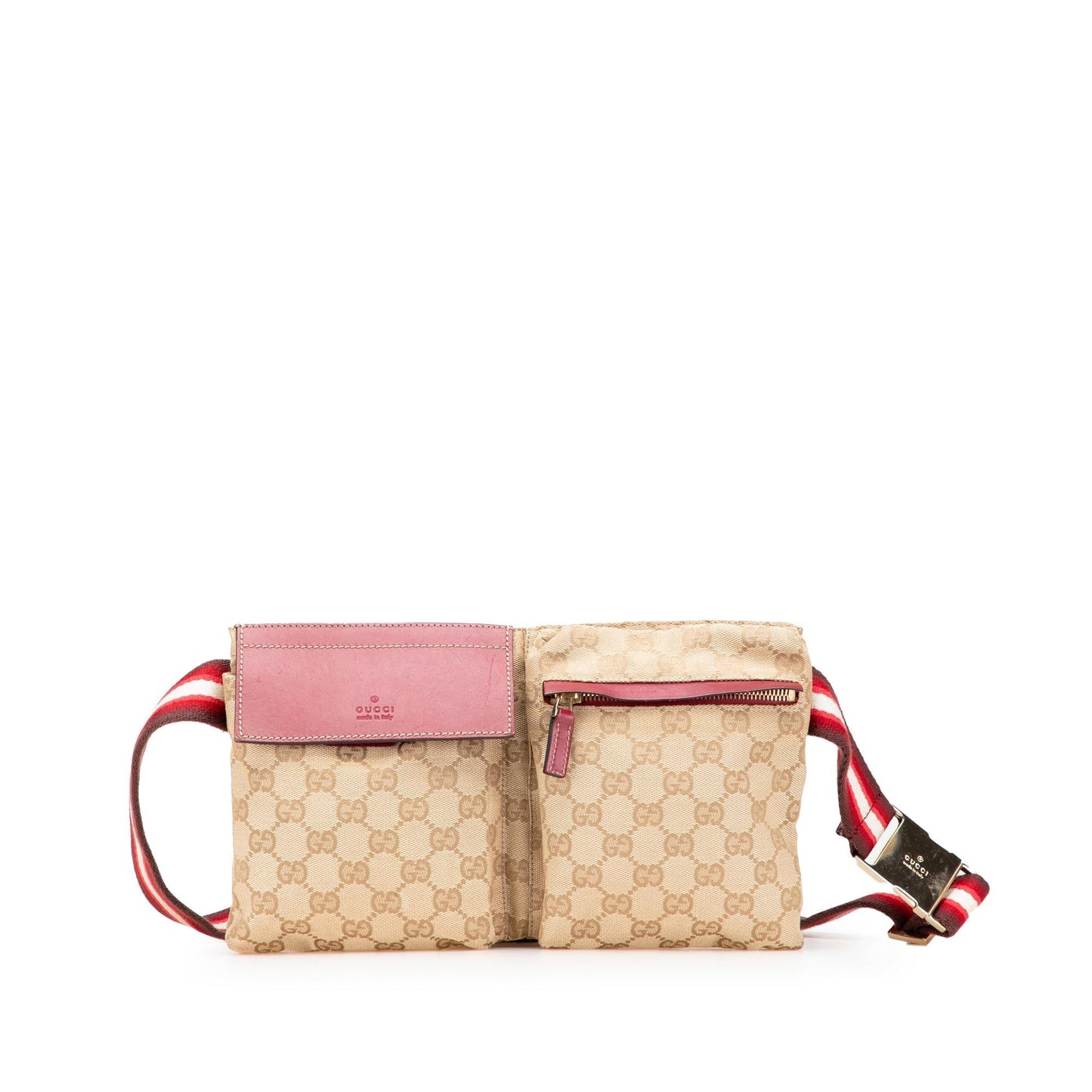 Gucci GG Web Double Pocket Belt Canvas Brown Accessory Bag 16