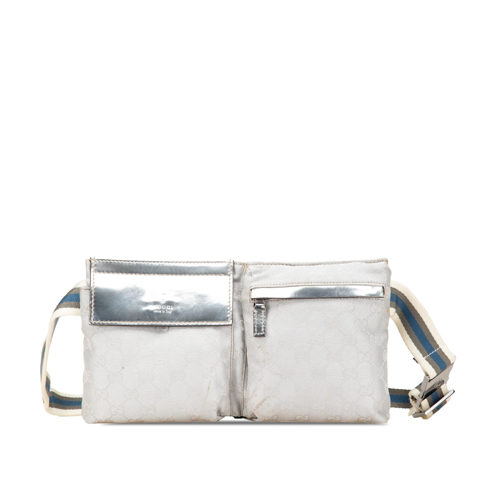 Gucci GG Web Double Pocket Belt Canvas White Accessory