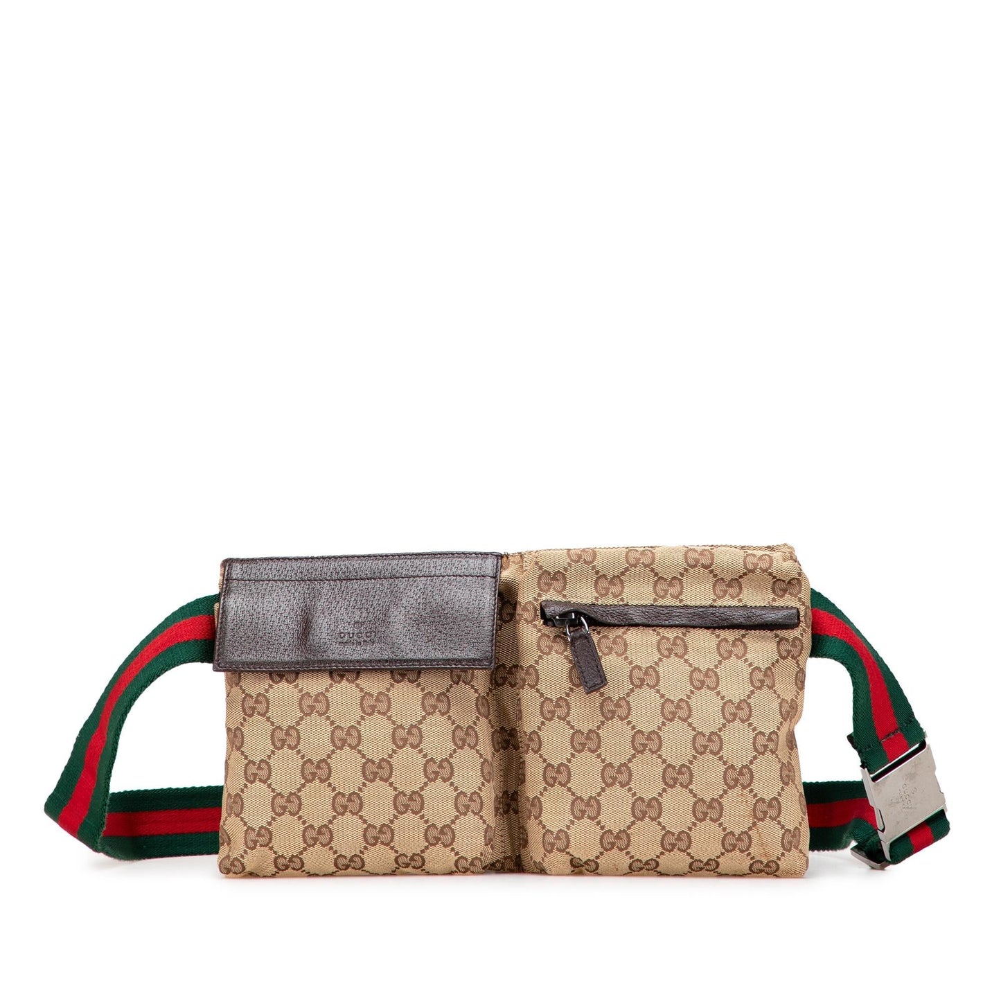 Gucci GG Web Double Pocket Belt Canvas Brown Accessory Bag 13