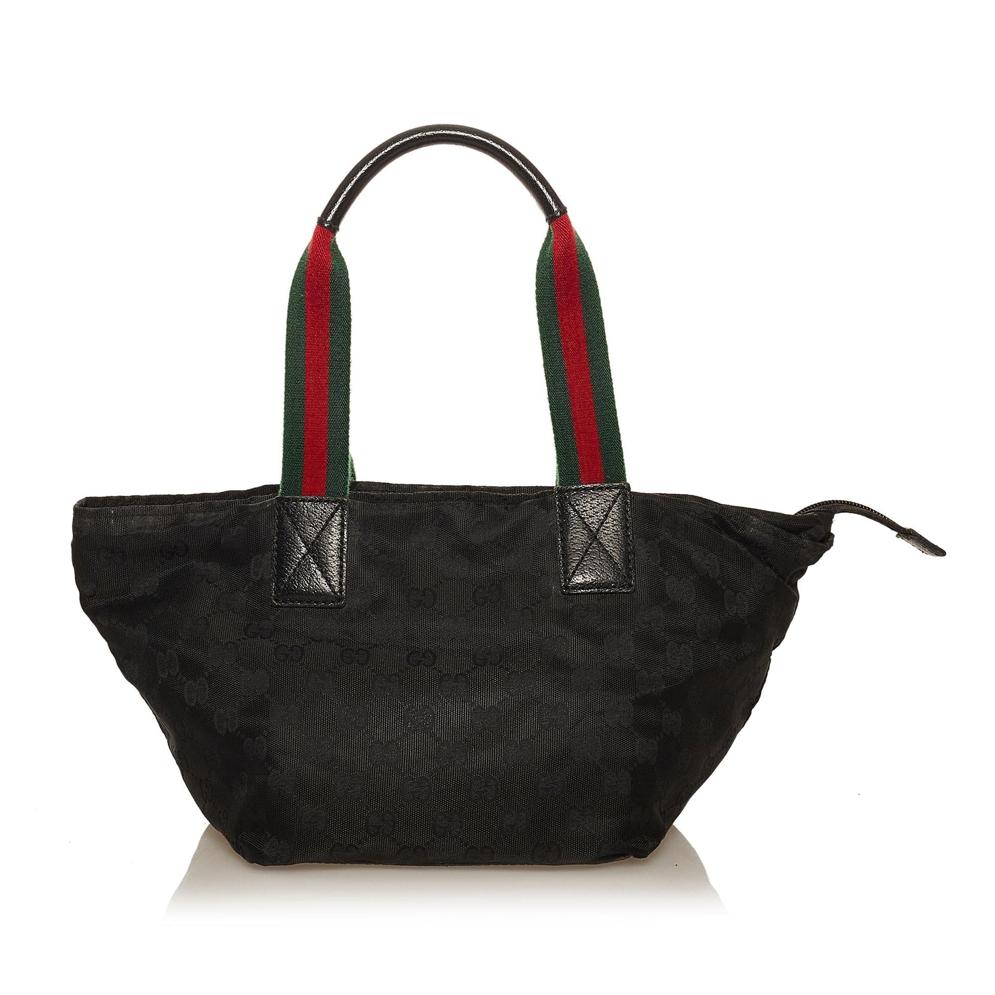 Gucci GG Web SHG Canvas Black Satchel Bag Handbag Shg