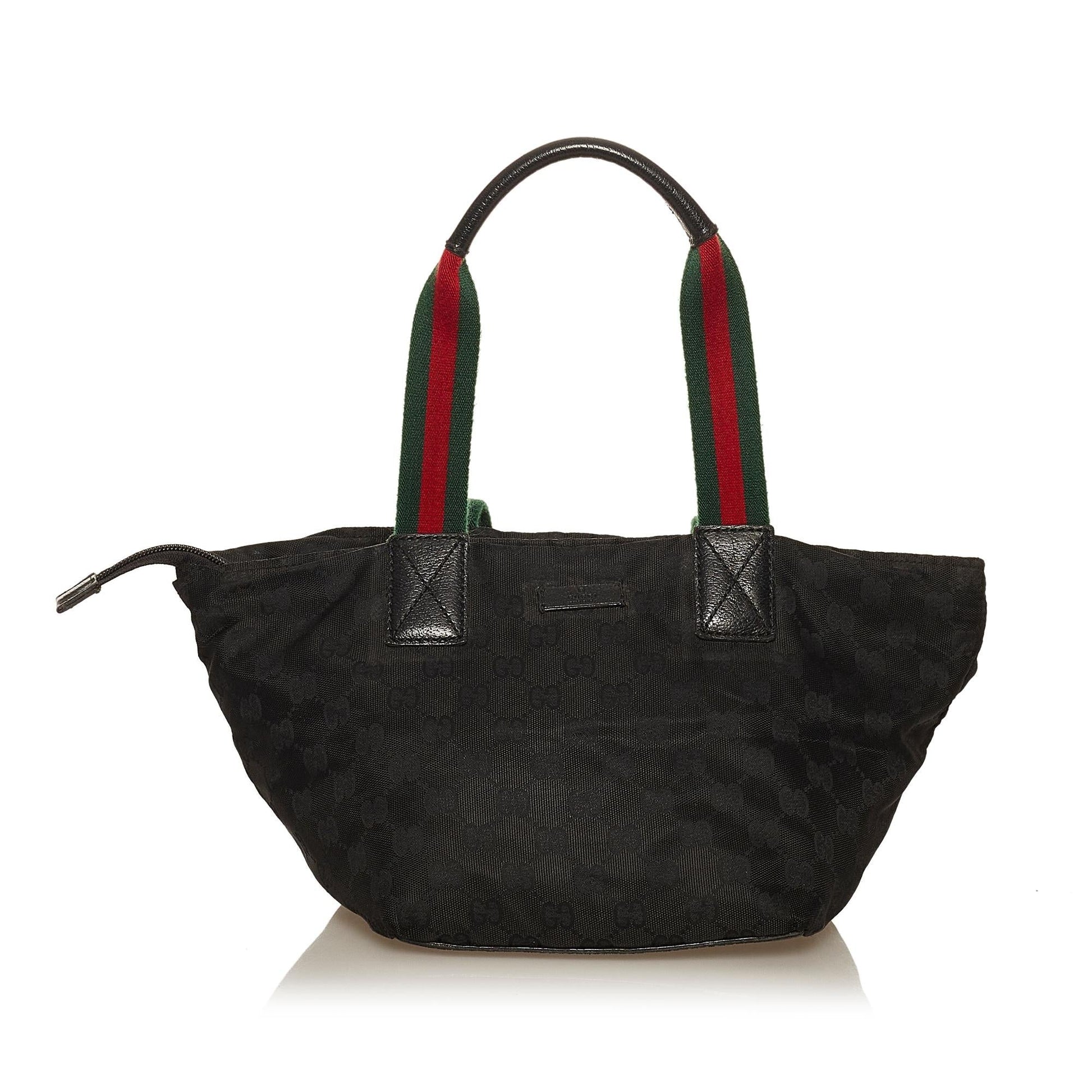 Gucci GG Web SHG Canvas Black Satchel Bag Handbag Shg