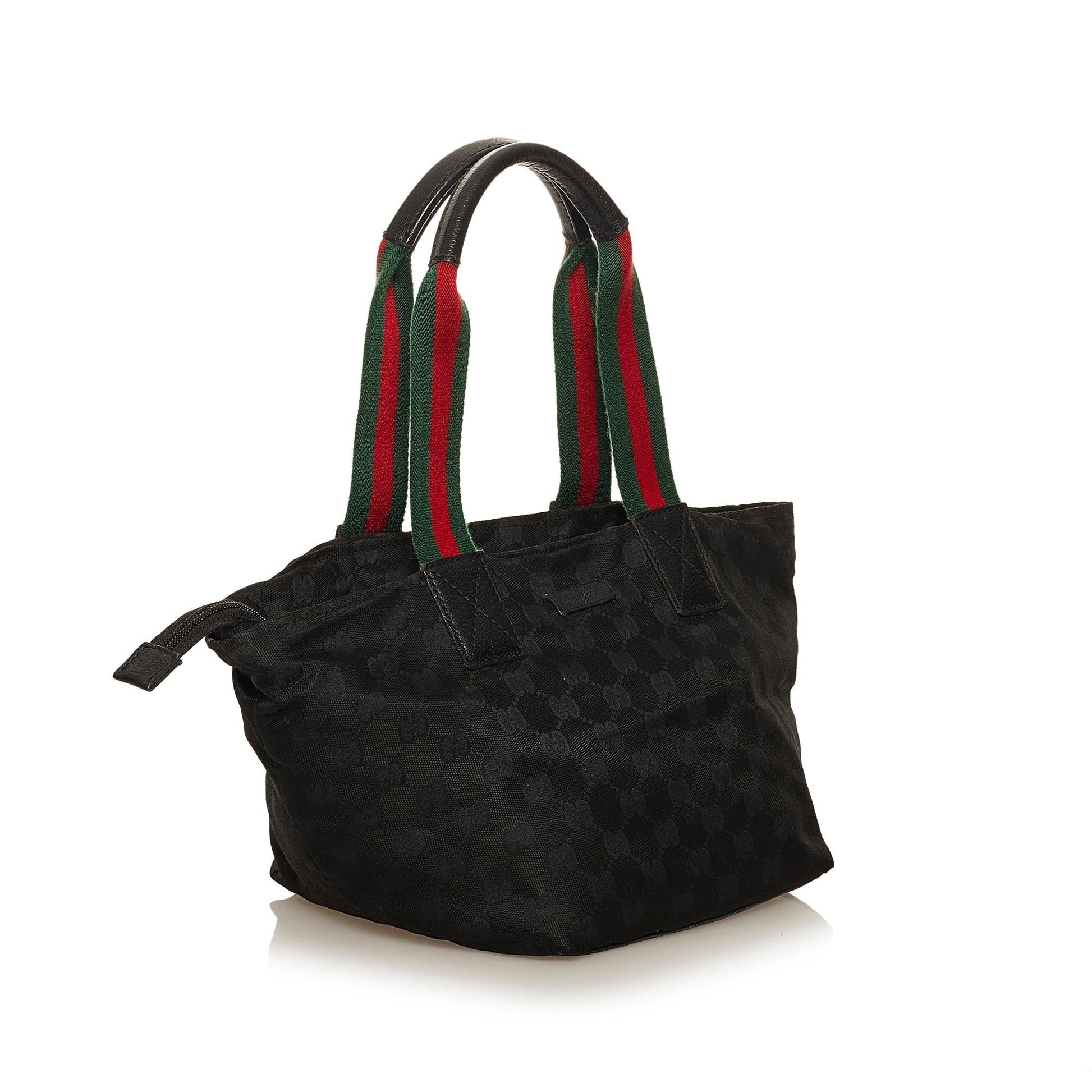 Gucci GG Web SHG Canvas Black Satchel Bag Handbag Shg