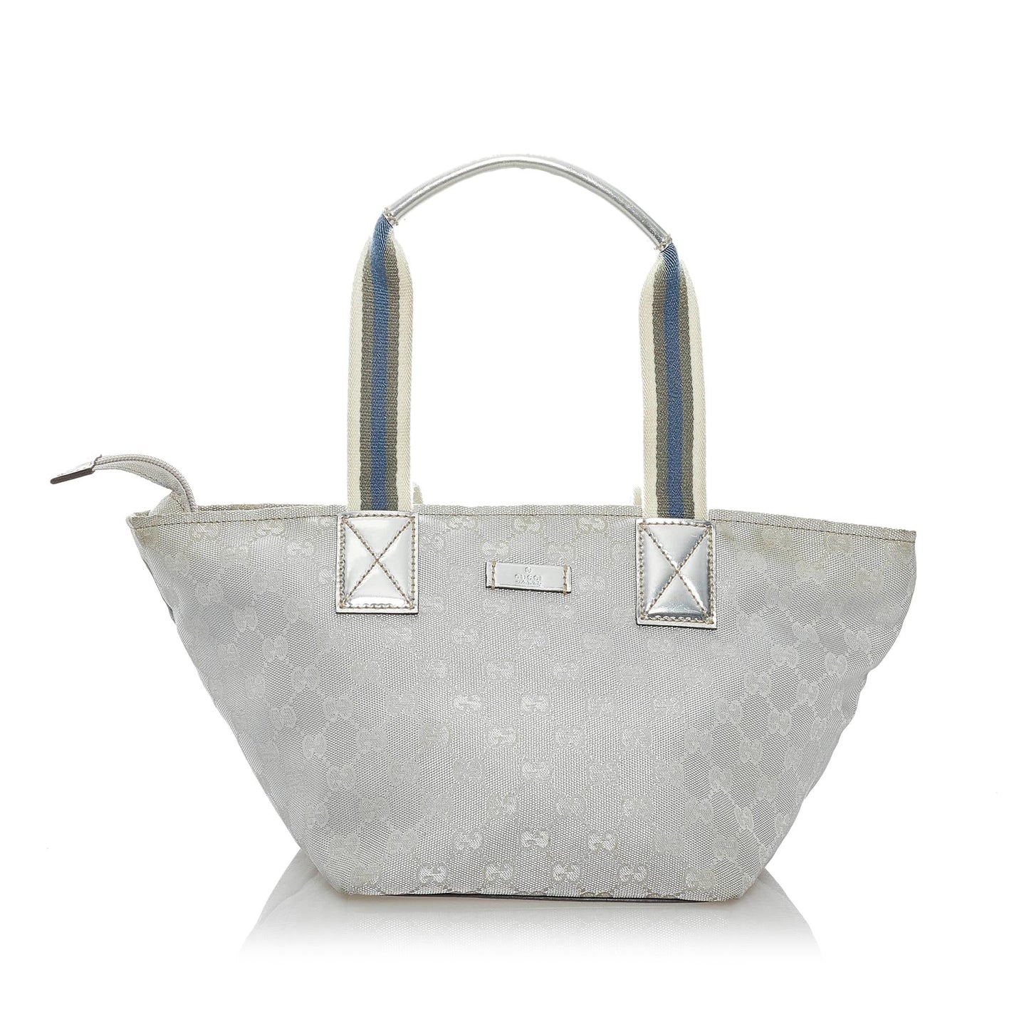 Gucci GG Web SHG Leather Canvas Patent Grey Satchel Bag