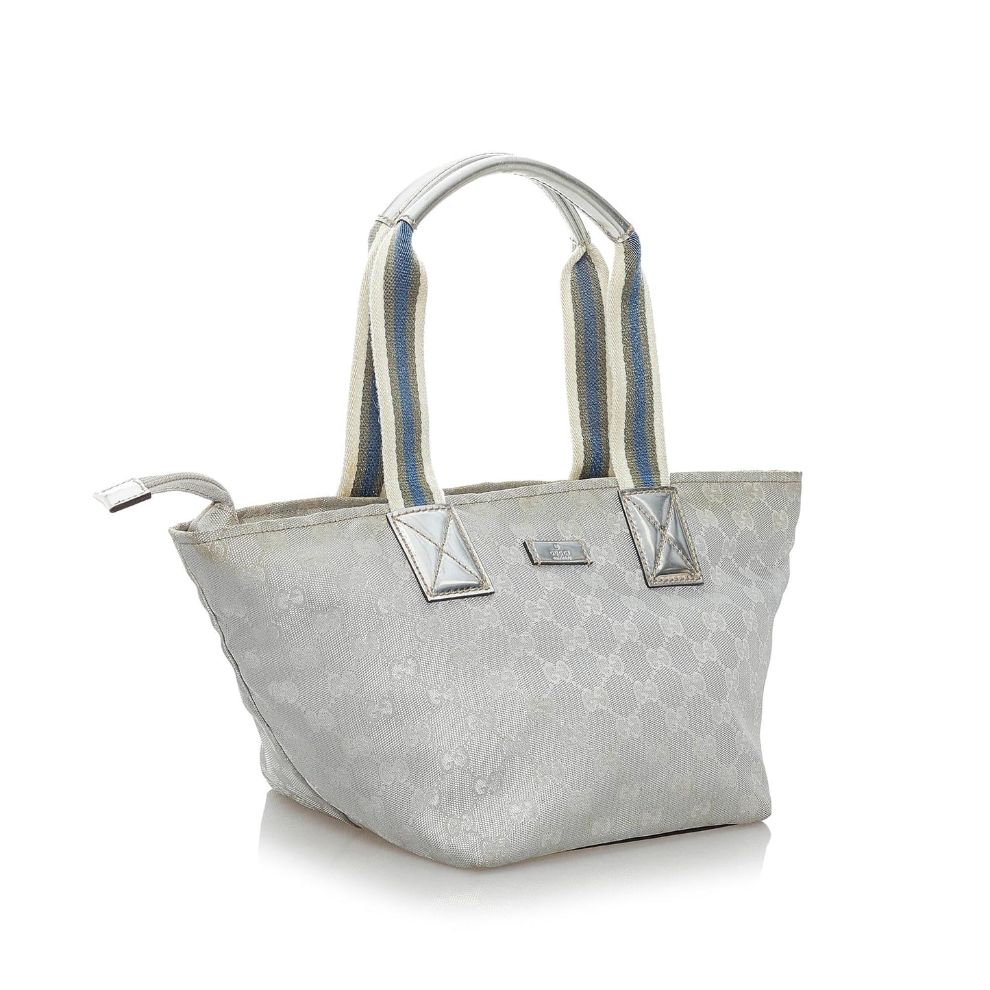 Gucci GG Web SHG Leather Canvas Patent Grey Satchel Bag