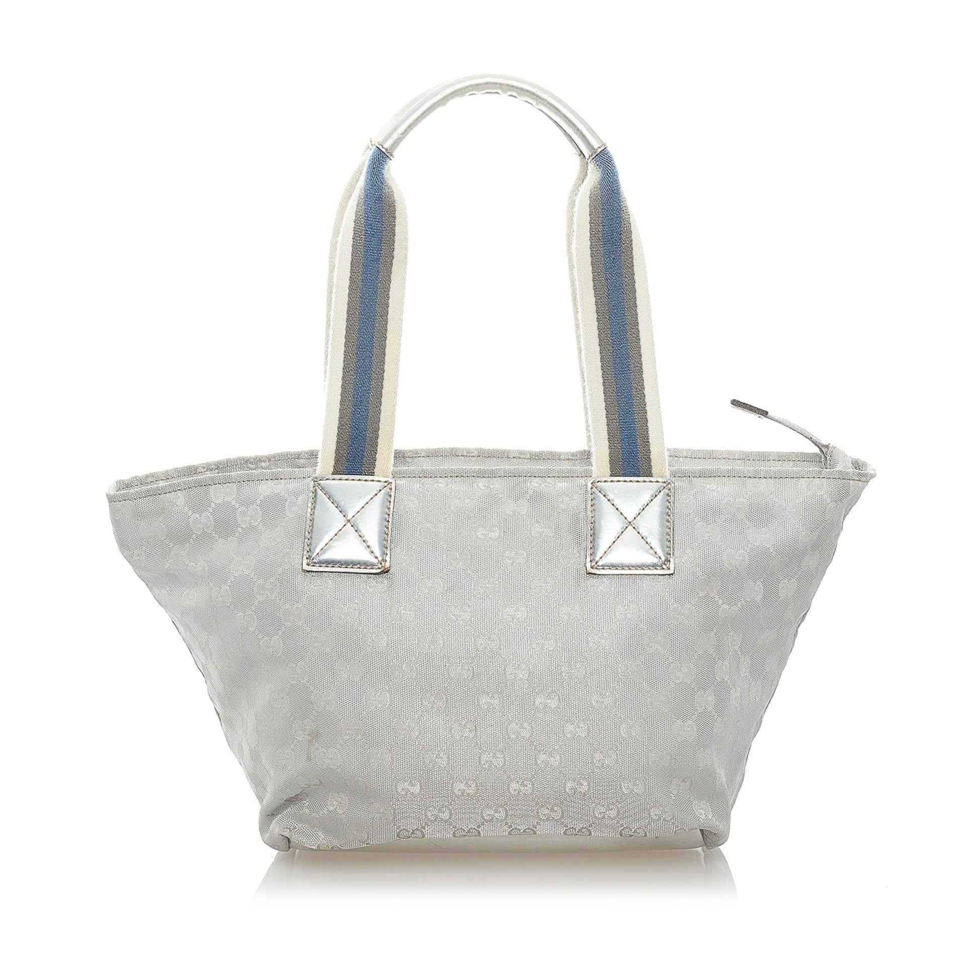 Gucci GG Web SHG Canvas Calf Silver Satchel Bag 3