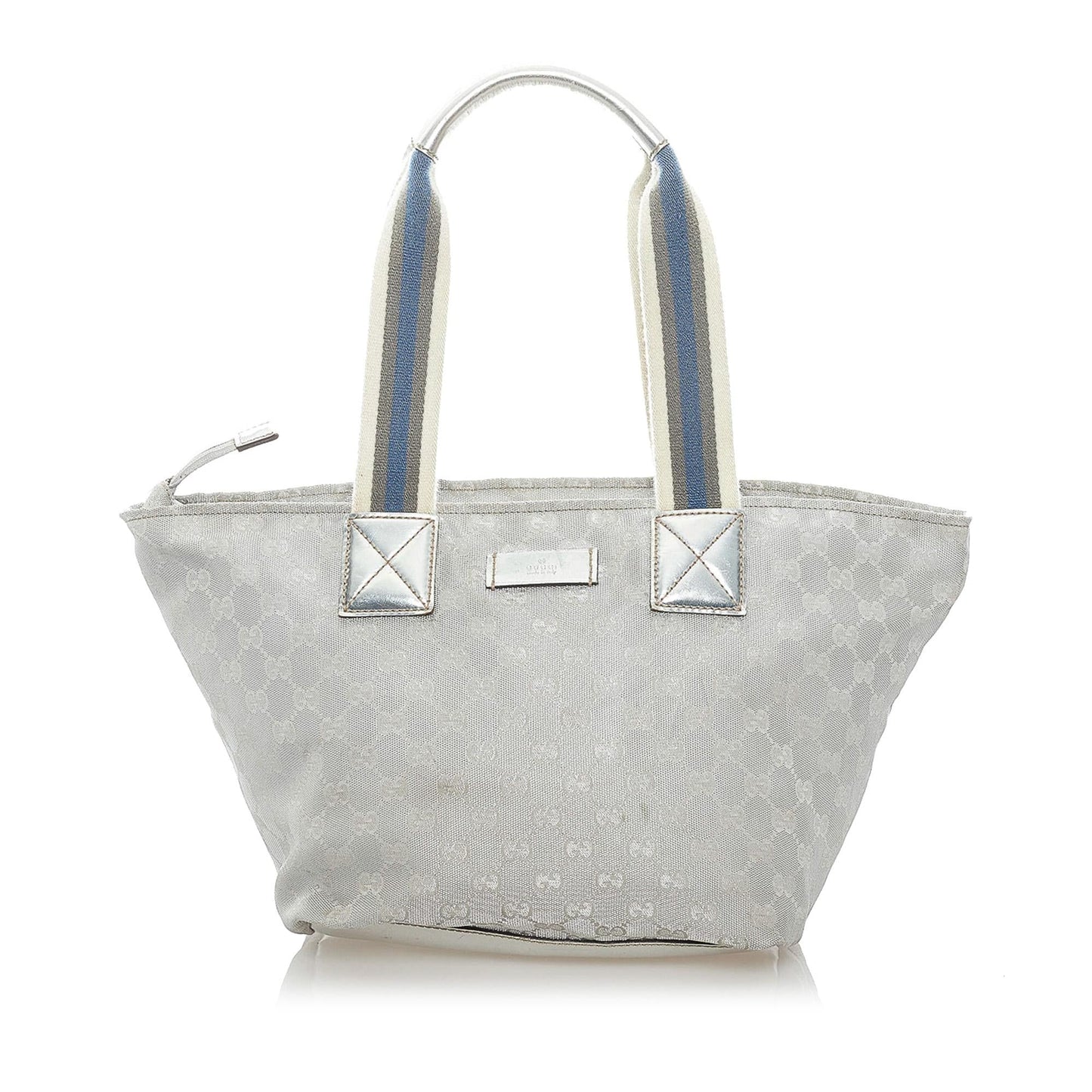 Gucci GG Web SHG Canvas Calf Silver Satchel Bag 3