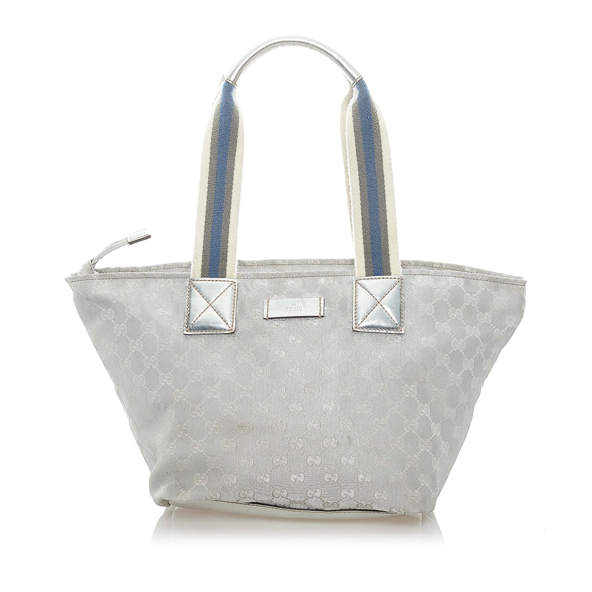 Gucci GG Web SHG Canvas Calf Silver Satchel Bag 3