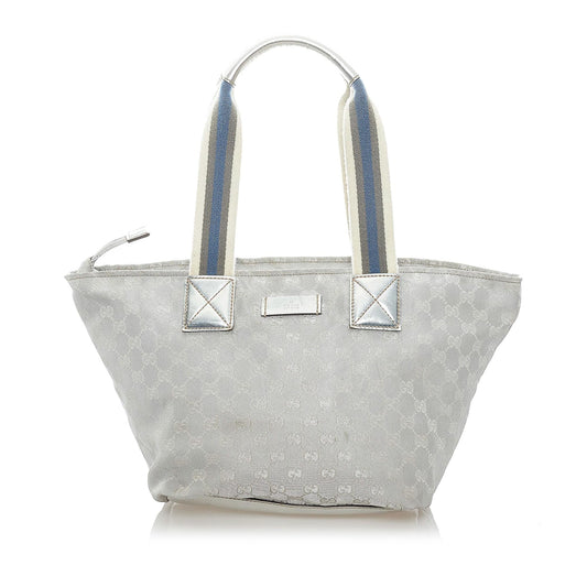 Gucci GG Web SHG Canvas Calf Silver Satchel Bag 3