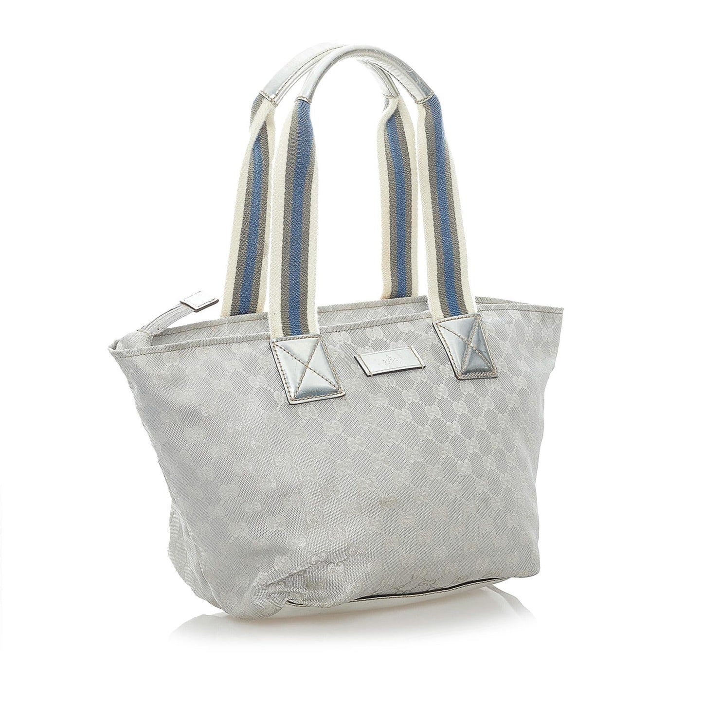 Gucci GG Web SHG Canvas Calf Silver Satchel Bag 3