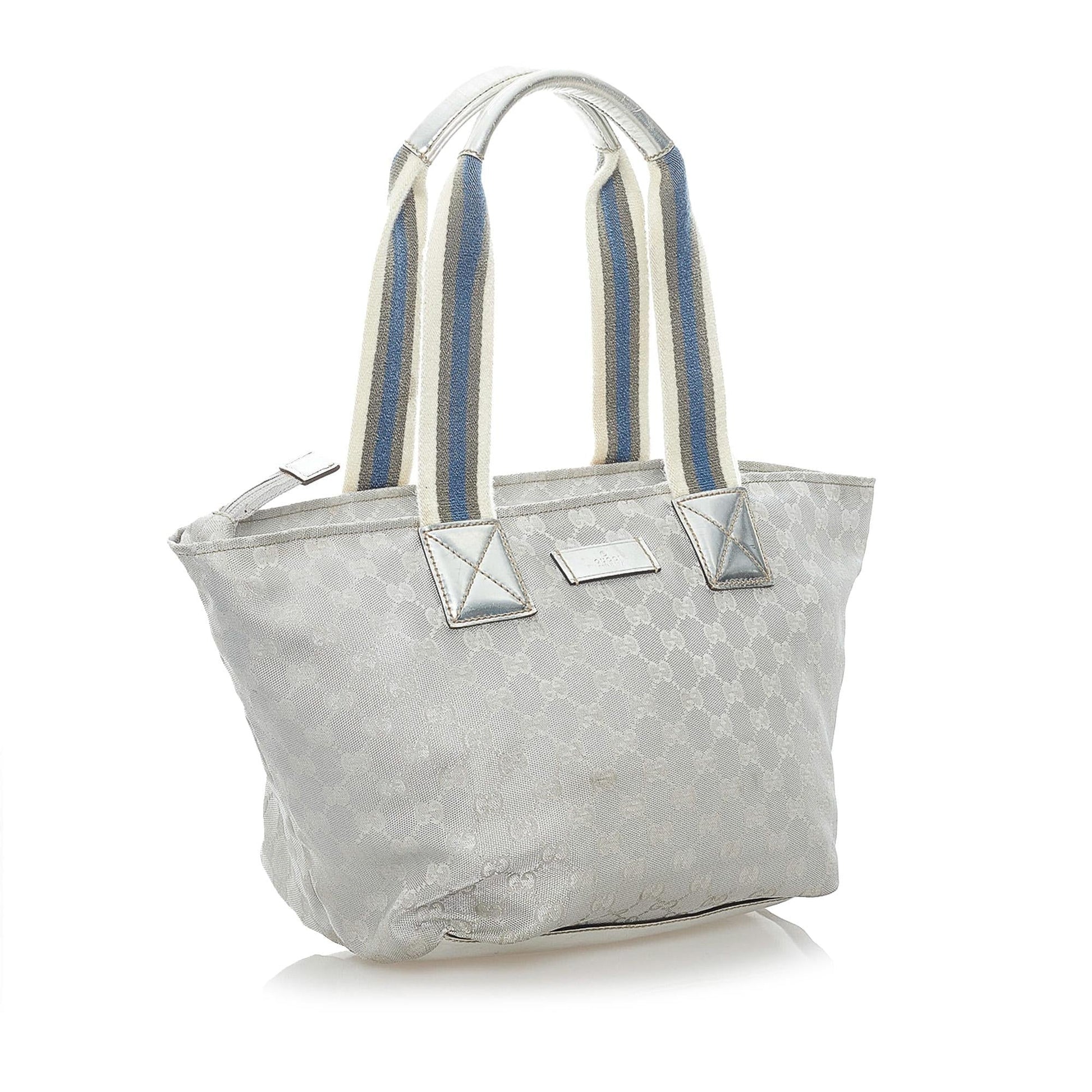 Gucci GG Web SHG Canvas Calf Silver Satchel Bag 3