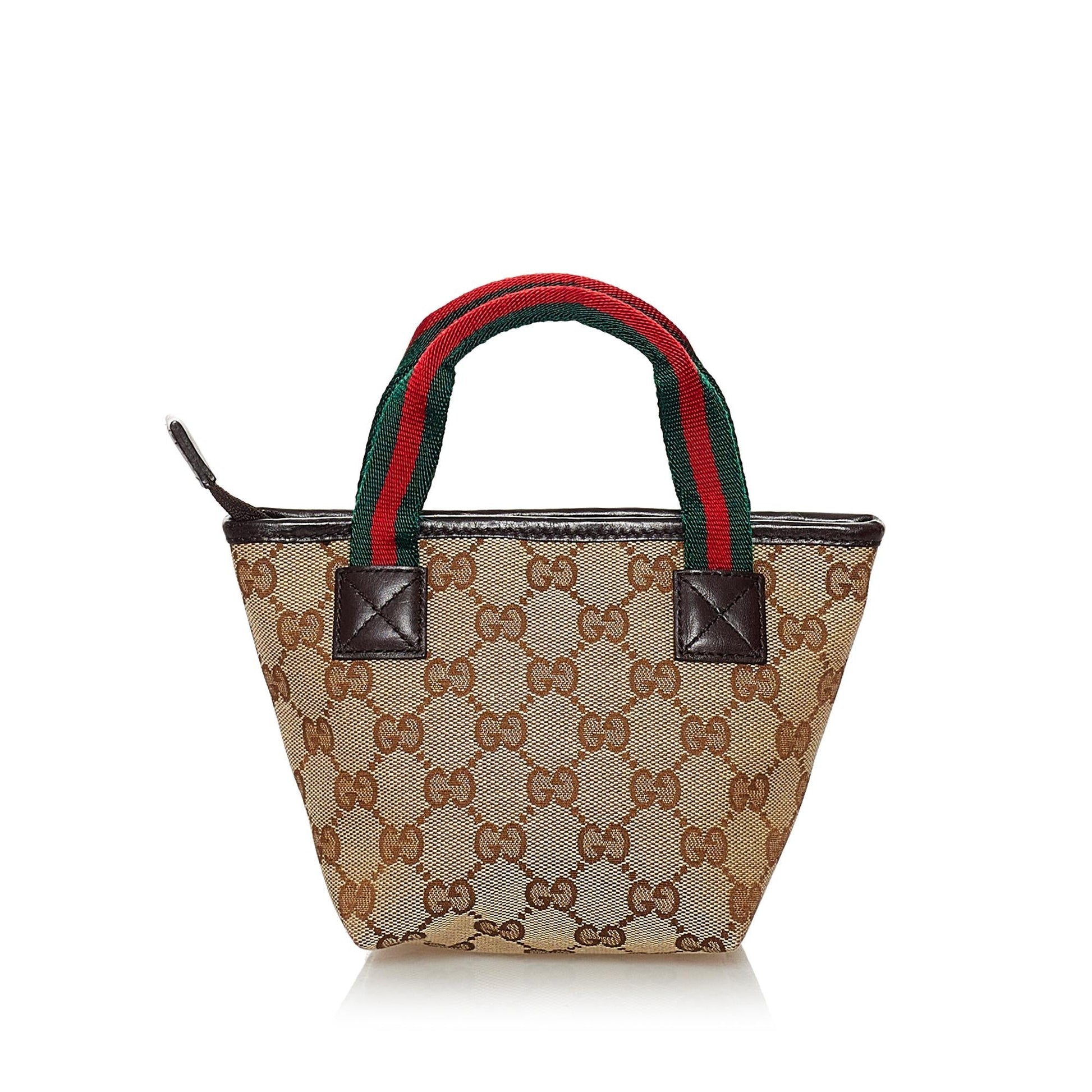 Gucci GG Web SHG Canvas Brown Satchel Bag Handbag Shg