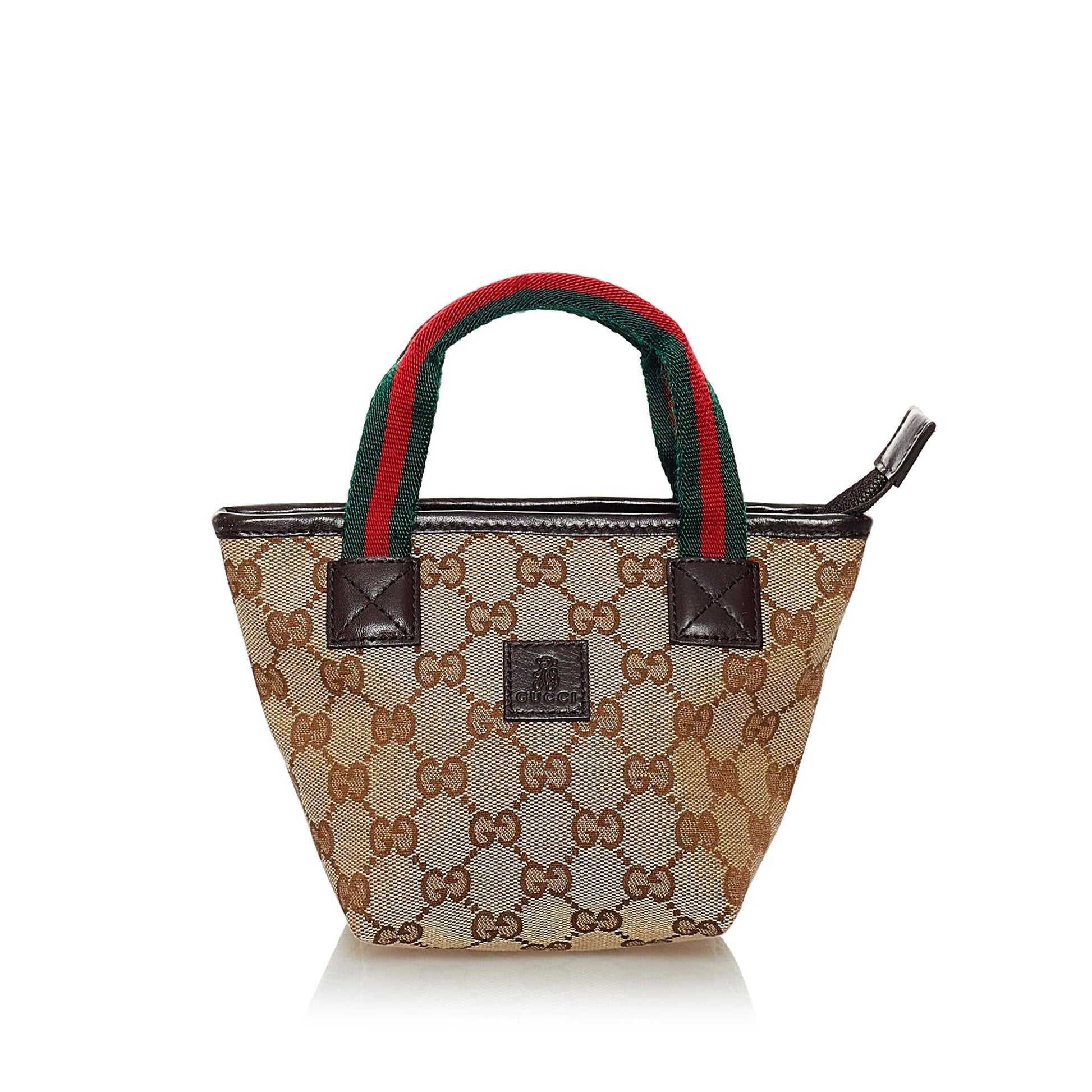 Gucci GG Web SHG Canvas Brown Satchel Bag Handbag Shg