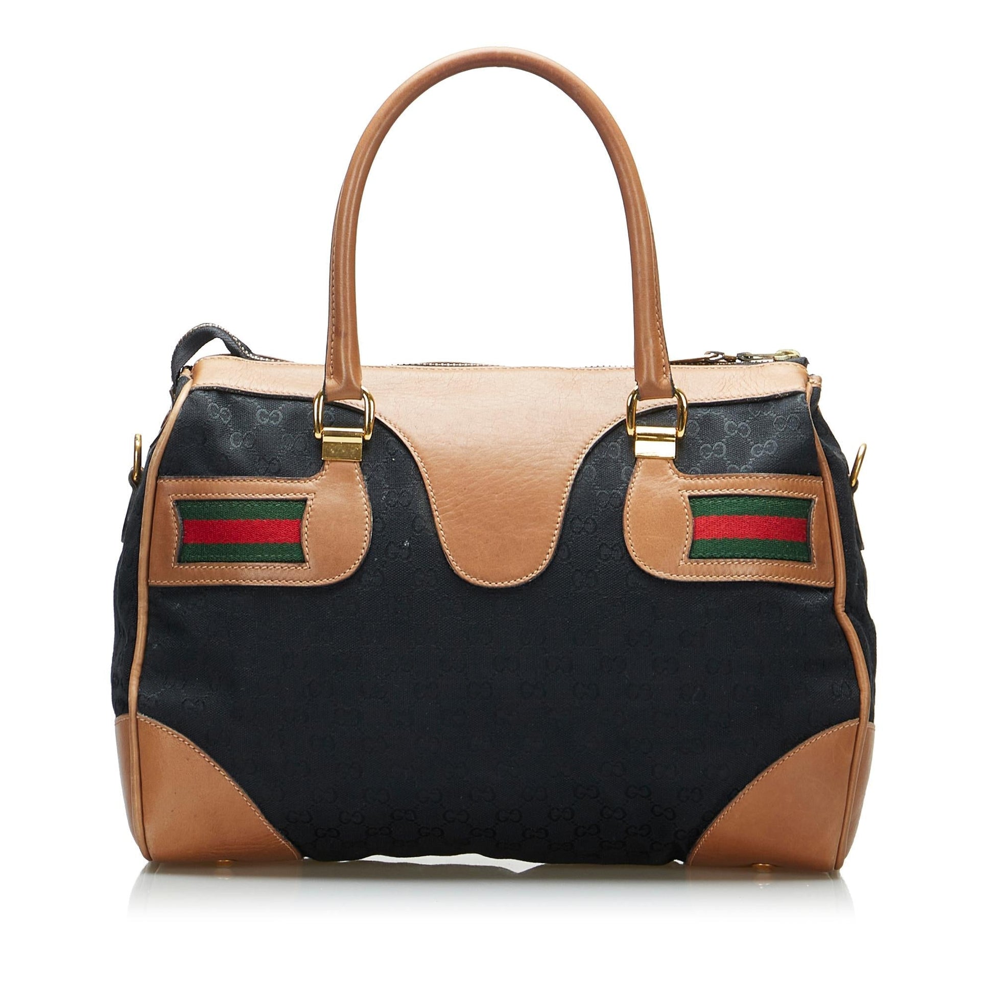 Gucci GG Web SHG-k9W5m6 Canvas Black Satchel Bag