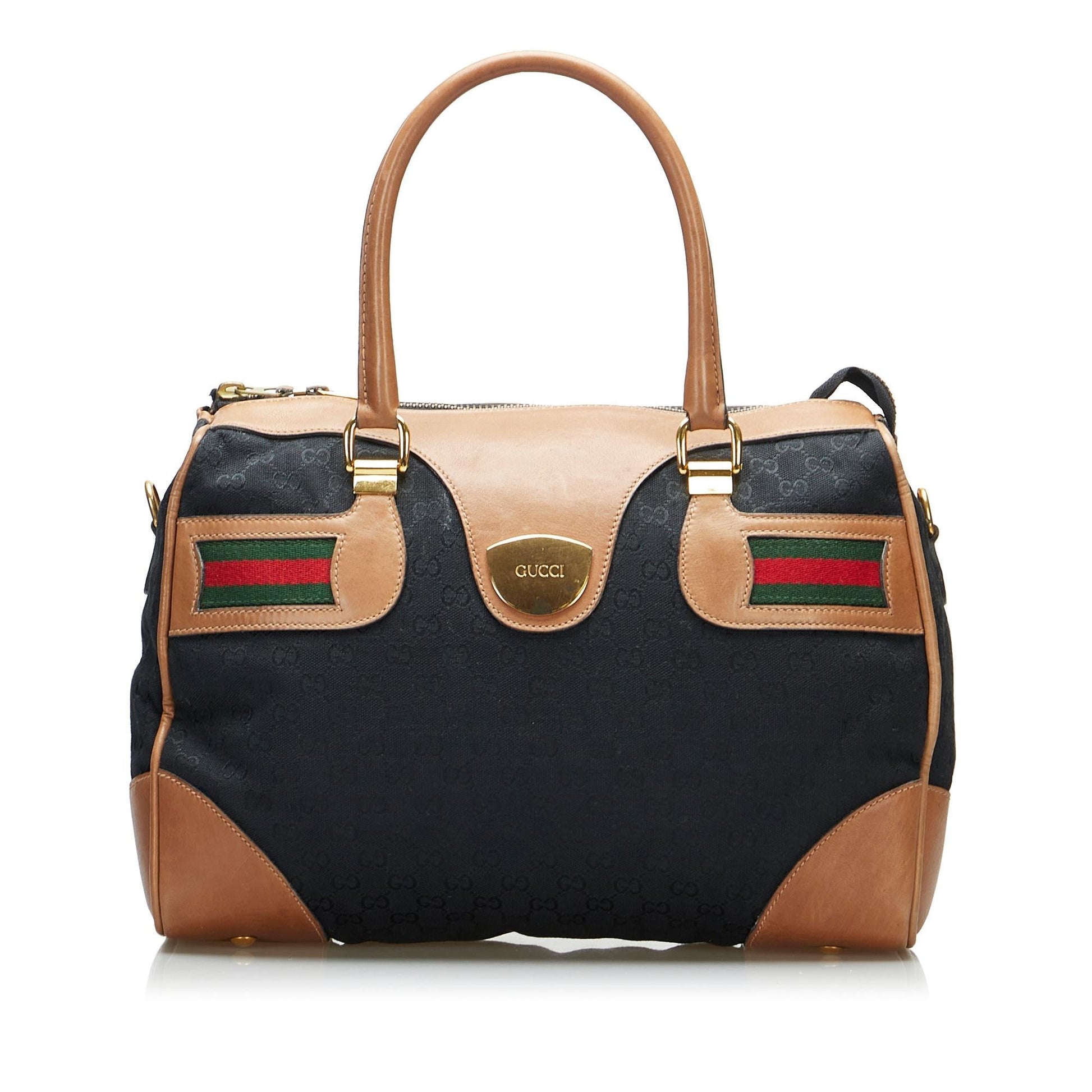 Gucci GG Web SHG-k9W5m6 Canvas Black Satchel Bag