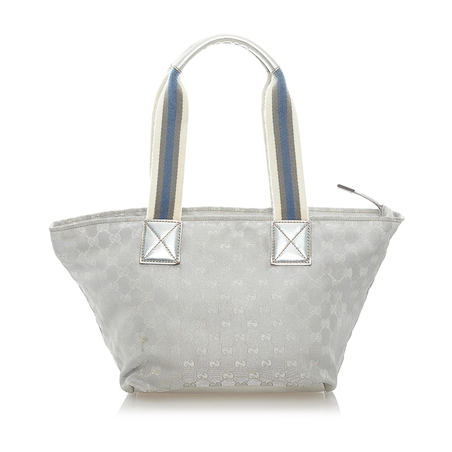 Gucci GG Web SHG-vHuagi Canvas Calf Silver Satchel Bag