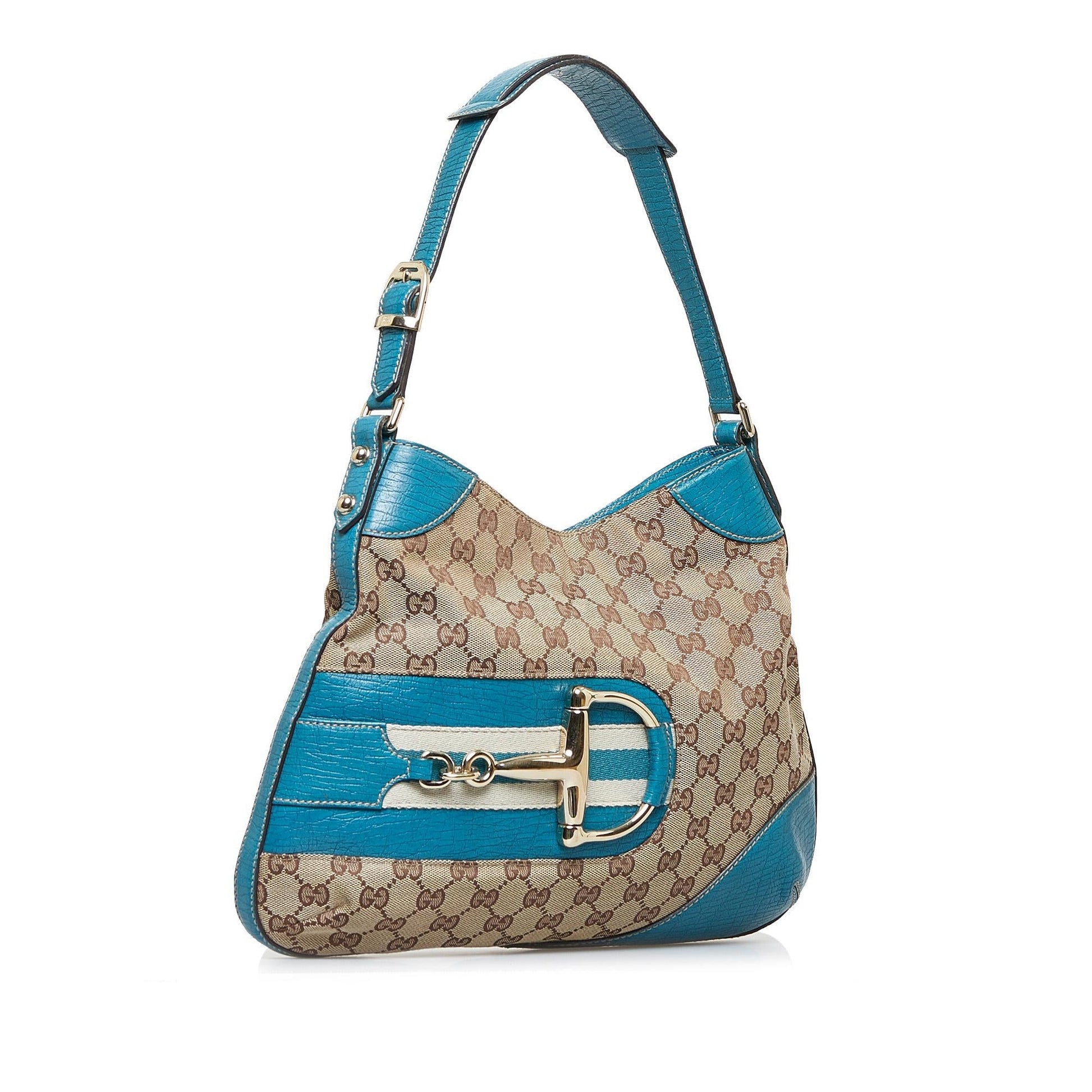 Gucci GG Web Hasler SHG-Q4GPEA Canvas Calf Brown Blue Shoulder Bag