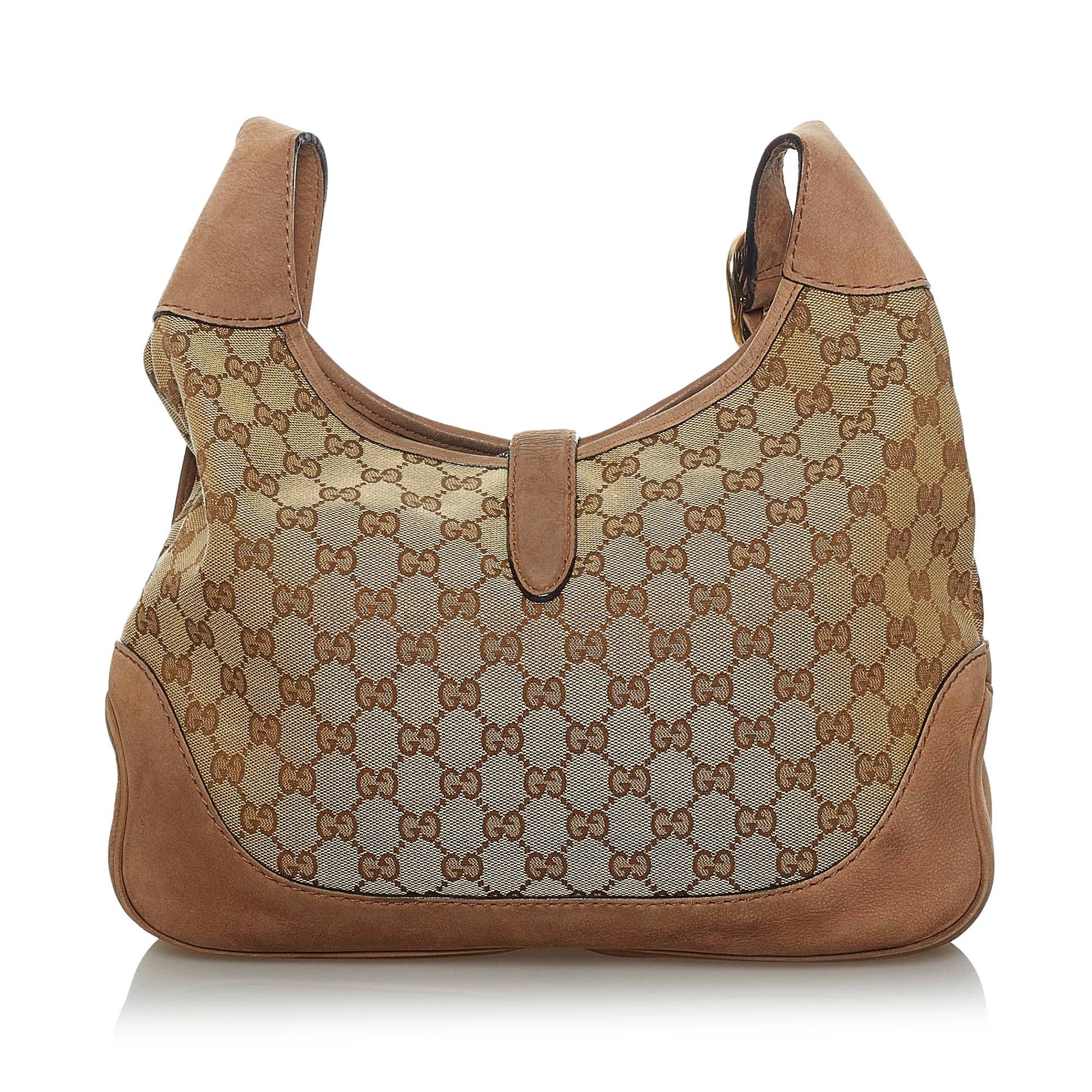 Gucci GG Web Jackie SHG Canvas Calf Brown Crossbody Bag