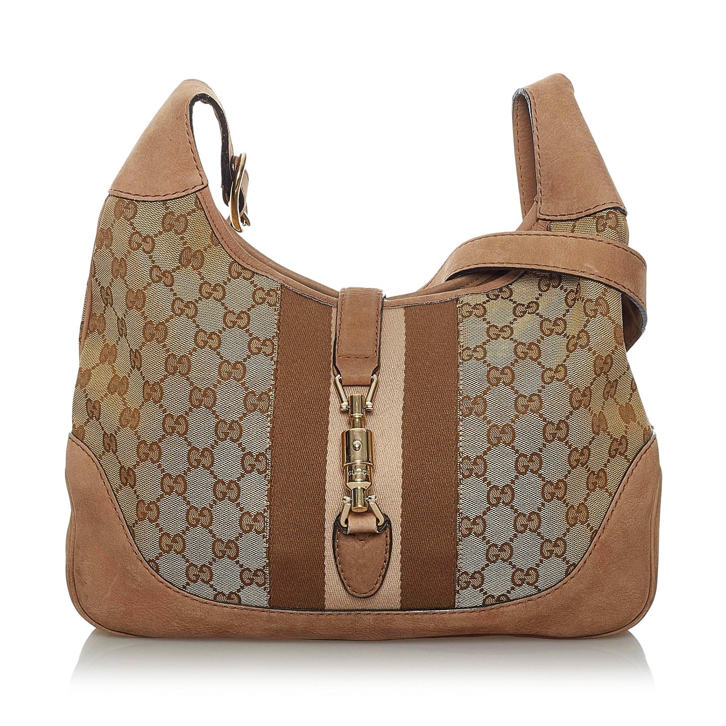 Gucci GG Web Jackie SHG Canvas Calf Brown Crossbody Bag