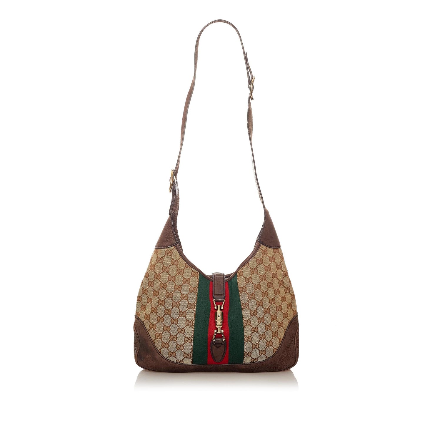 Gucci GG Web Jackie SHG Canvas Calf Brown Shoulder Bag