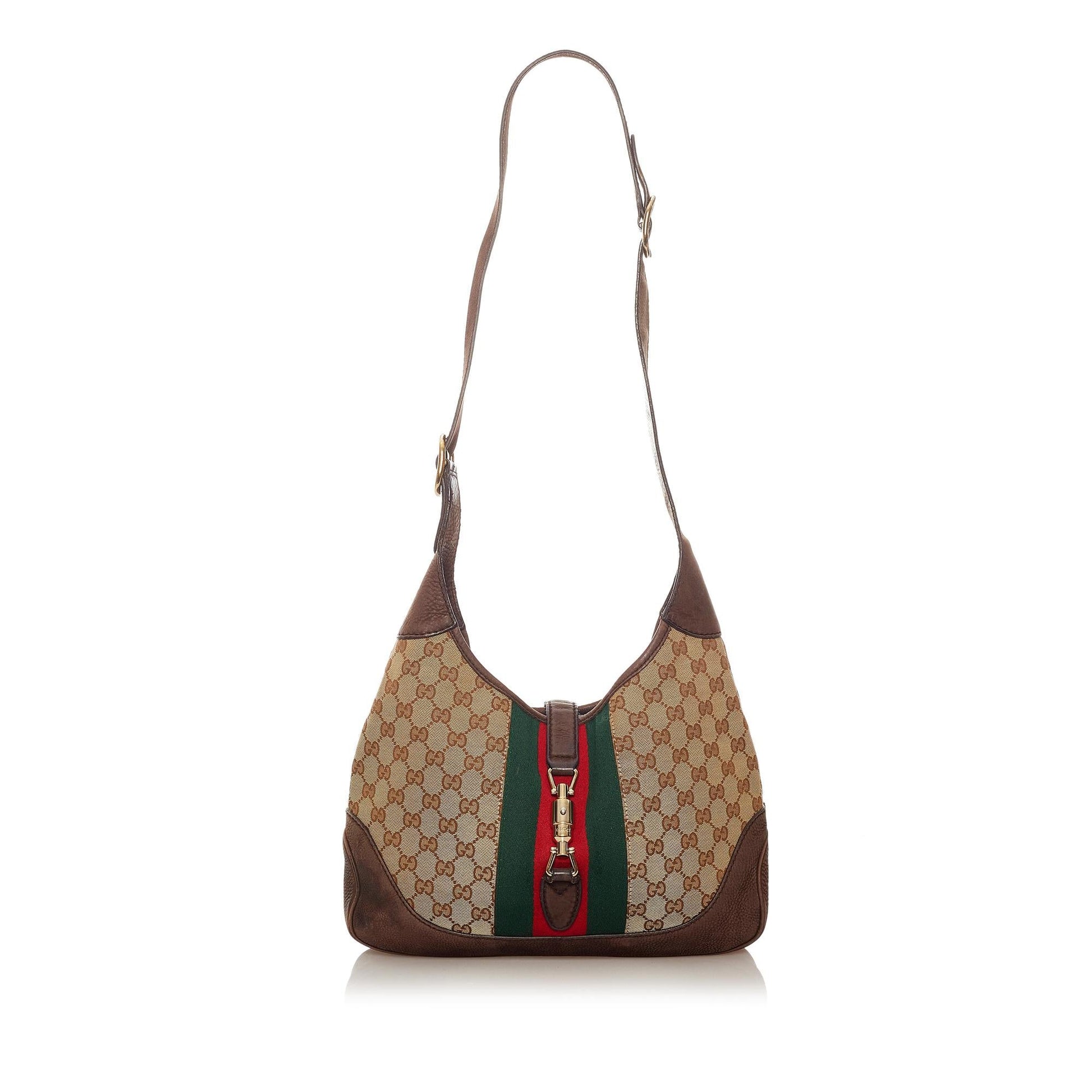 Gucci GG Web Jackie SHG Canvas Calf Brown Shoulder Bag