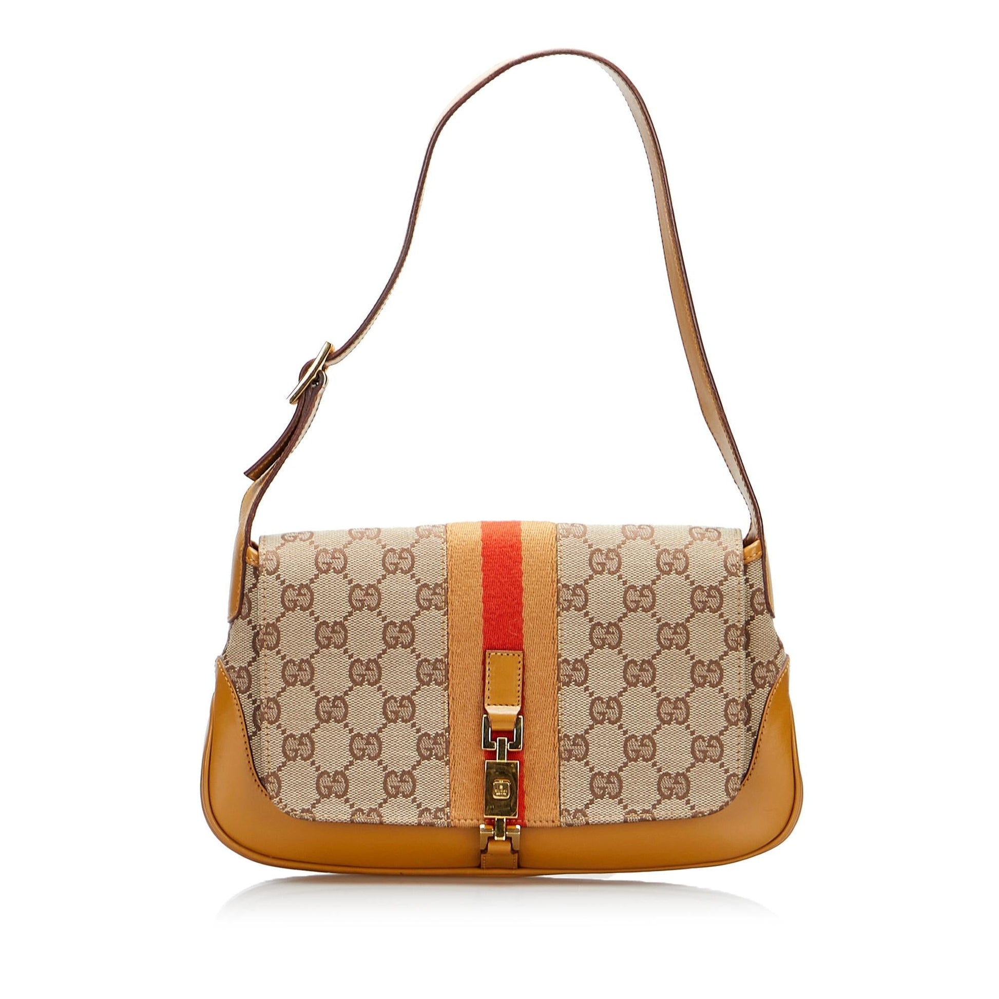 Gucci GG Web Jackie SHG-WmSJeG Canvas Brown Shoulder Bag