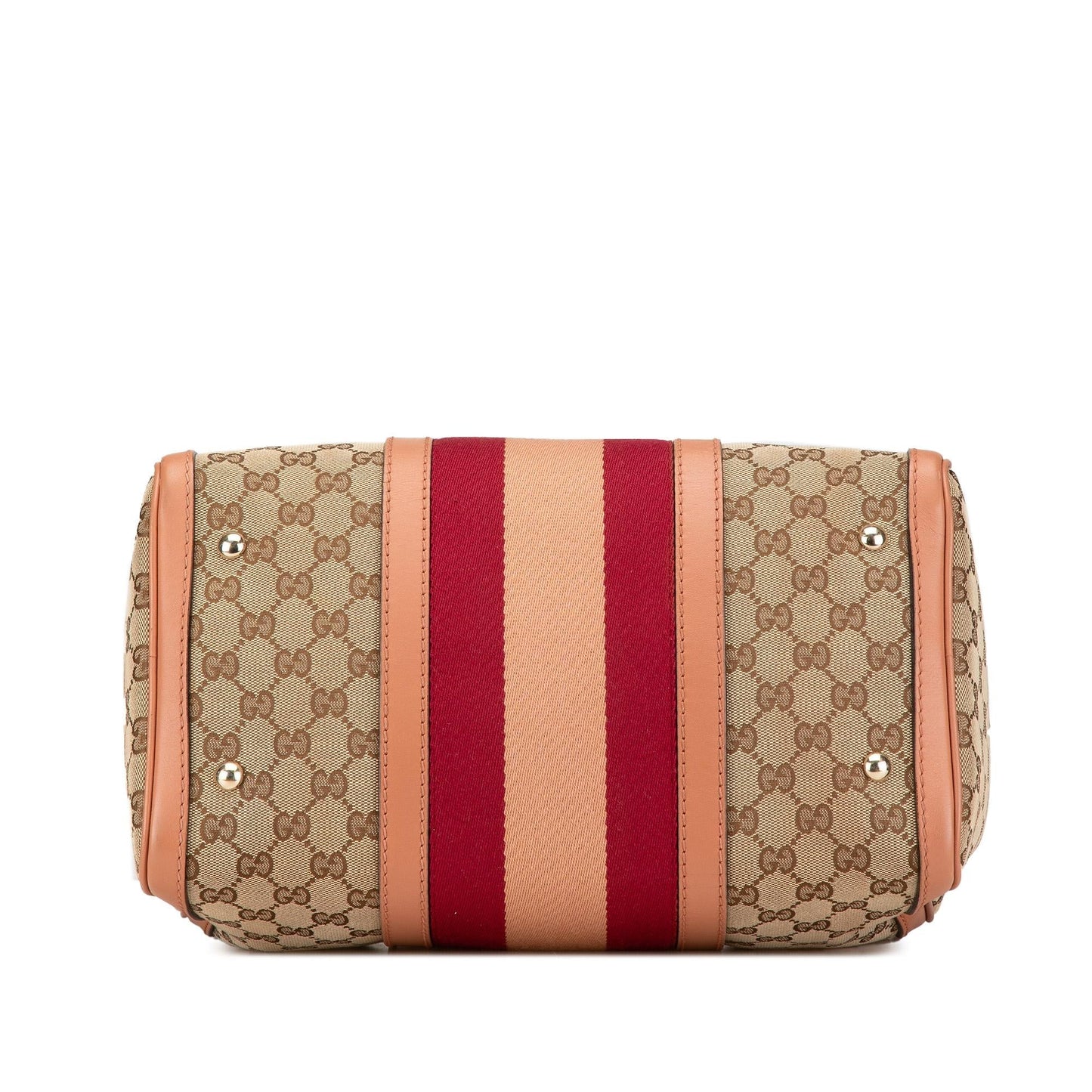 Gucci GG Web Joy Boston Canvas Calf Brown Satchel Bag Boston Bag